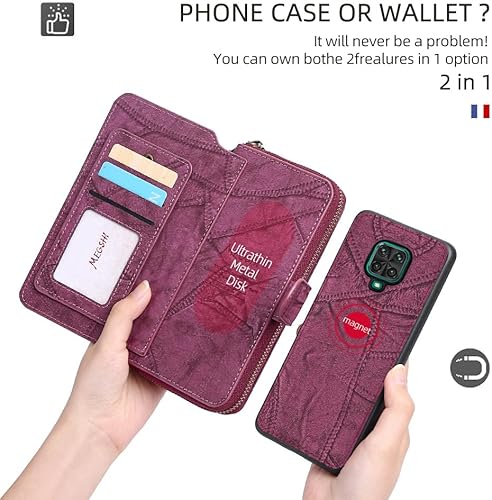 Miniatura 3 de Asuwish Funda de teléfono para Xiaomi Redmi Note 9 ProNote 9sNote9 Pro MaxPoco M2 Pro Cartera con cremallera desmontable con protector de pantalla y