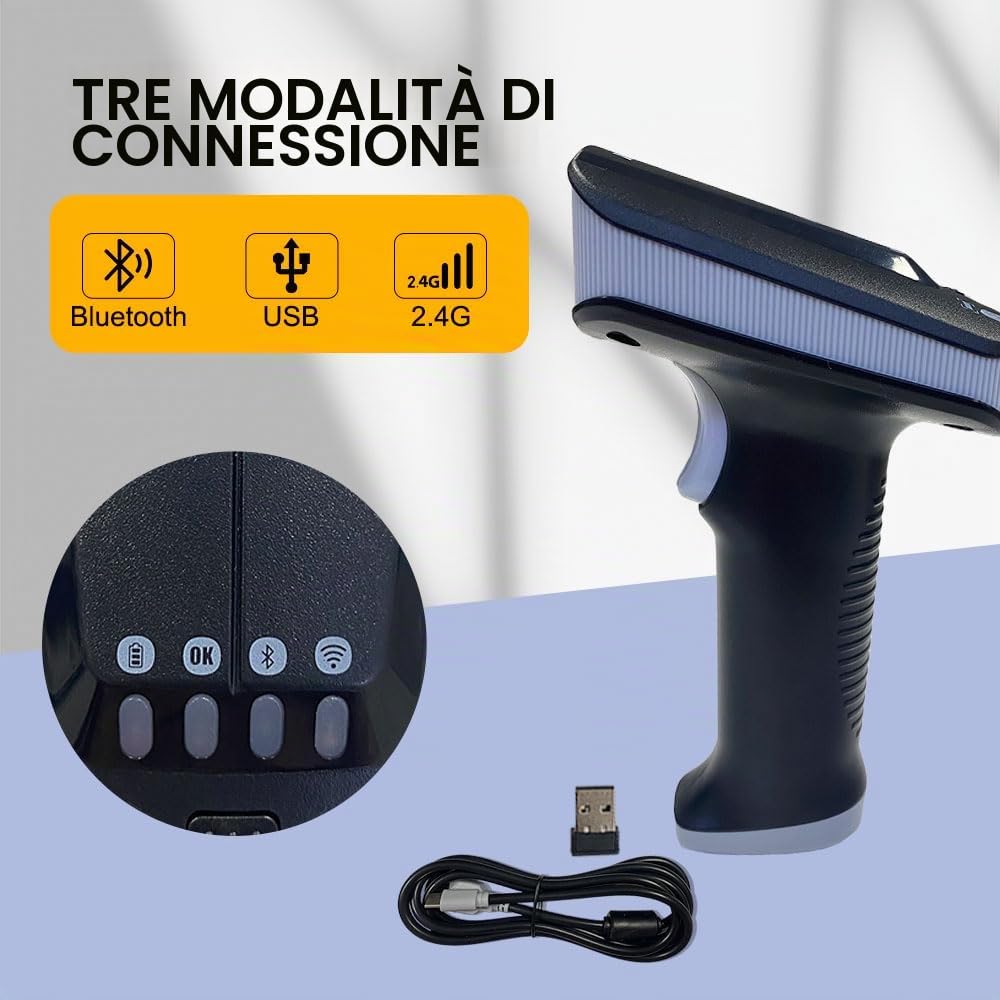 YANZEO SR290 UHF RFID Scanner di codici a barre, Terminale palmare codice a barre scanner Bluetooth 1D 2D QR a barre scanner 2,4 GHz + lettore di codici a barre USB cablato
