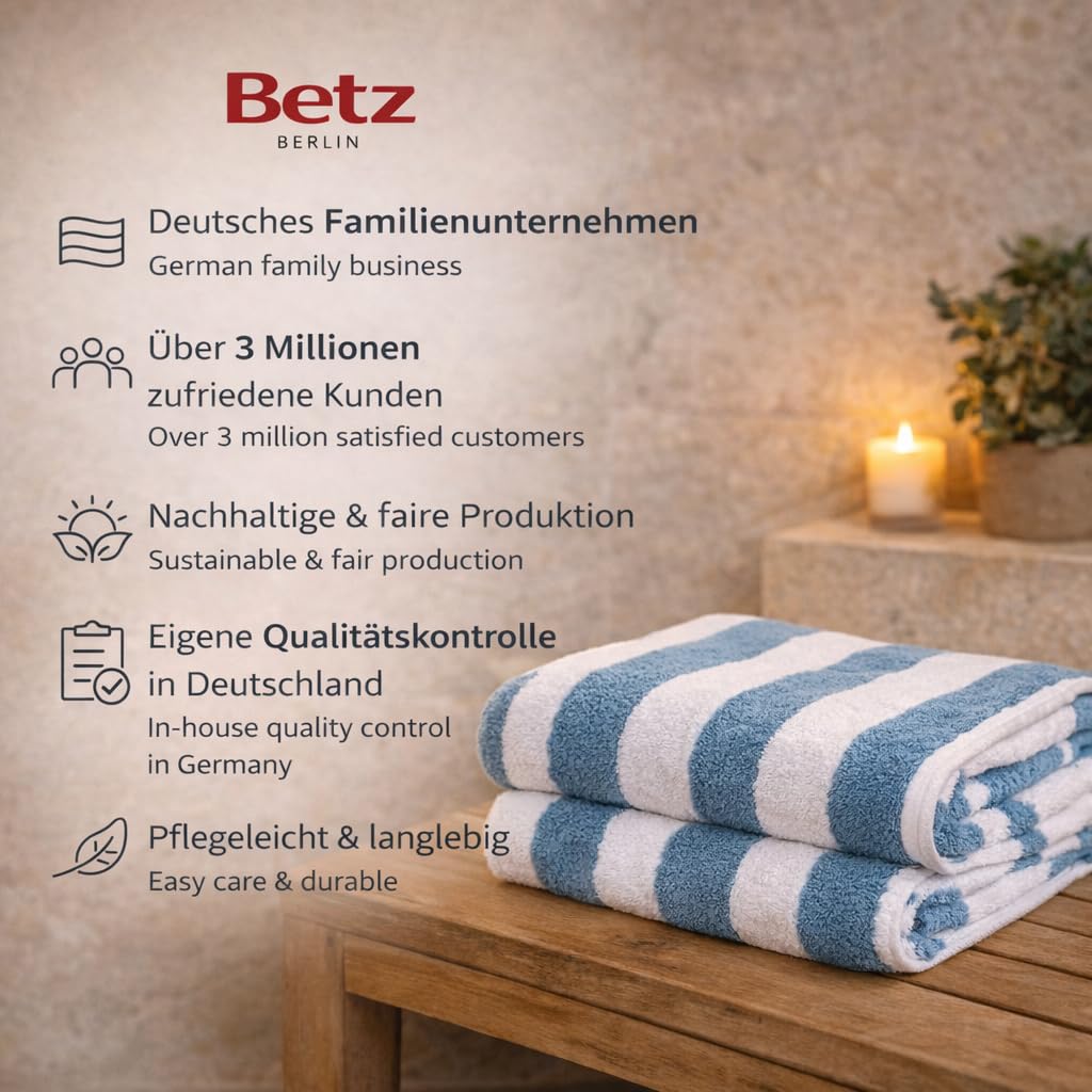 Betz Telo sauna BERLIN con strisce - 2 asciugamani sauna in cotone 100% - telo bagno - 70 x 180 cm - bianco - blu colomba