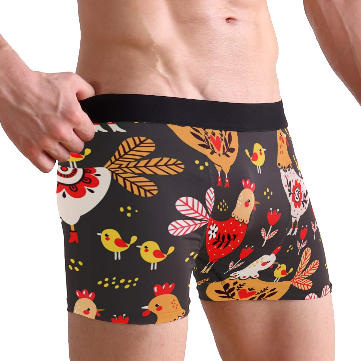 PNGLLD Cute Cock Chicken Pattern Boxer Briefs Underwear for Men Boys Youth Shorts Leg ComfortSoft