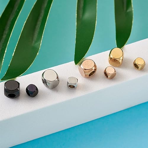 Miniatura 7 de Beadthoven 50 piezas de 5 tamaños de cuentas de cubo de acero inoxidable de metal sueltas espaciadoras suaves cuentas de joyería para pulsera collar