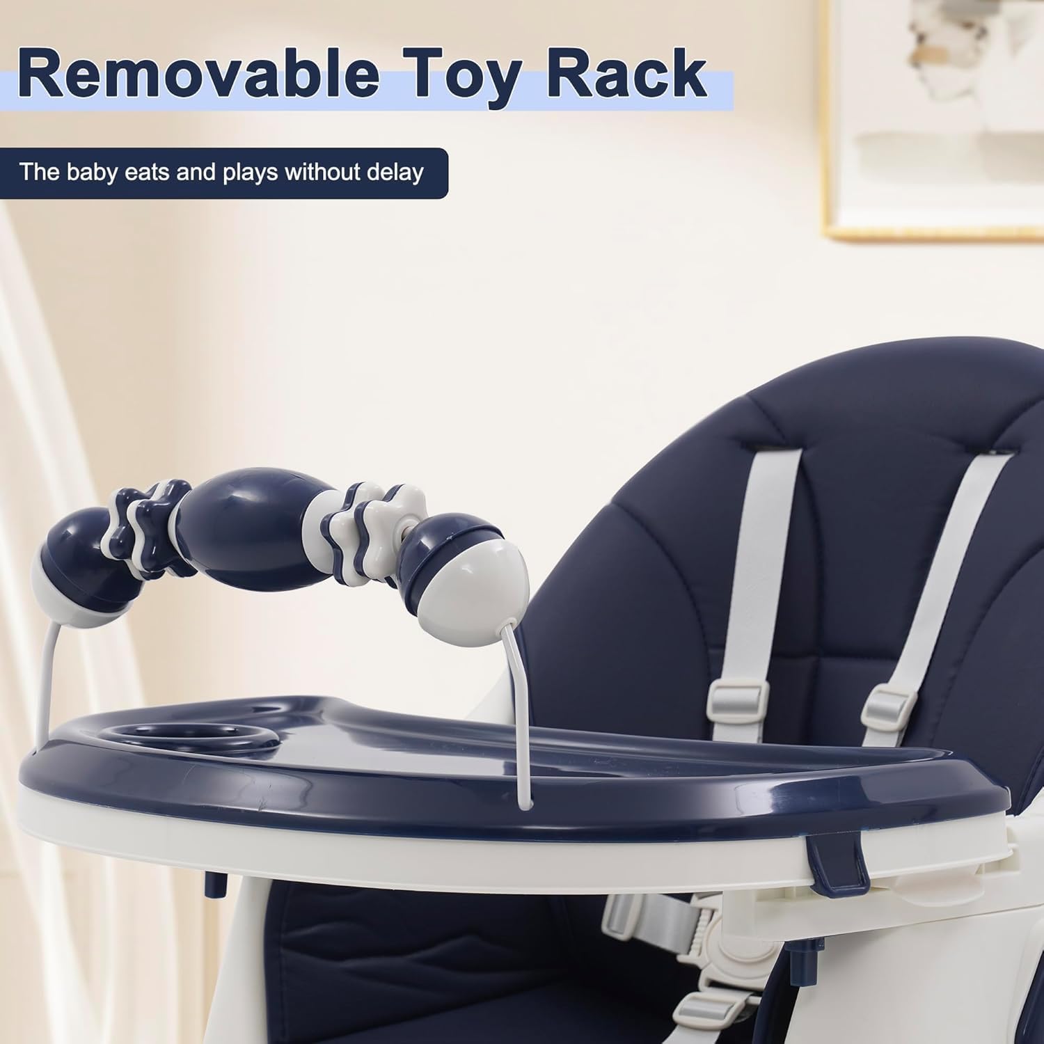 3 en 1 Chaise Haute bébé Evolutive Pliable Chaise Haute Inclinable Enfant Chaise Reglable Hauteur avec Roue Verrouillable et Double Plateau, porte-jouets, de 6+ Mois, 4 Angles Ajustables