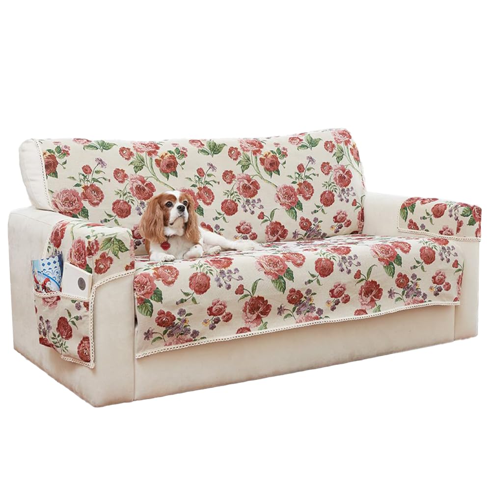Easylife Tapestry Rose Cover 3-Seater Sofa Topper, Machine Washable Fitted Covers with Storage Pockets - Fully Guaranteed