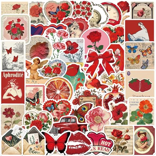 50Pcs Red Aesthetic Stickers Vintage Valentine's...