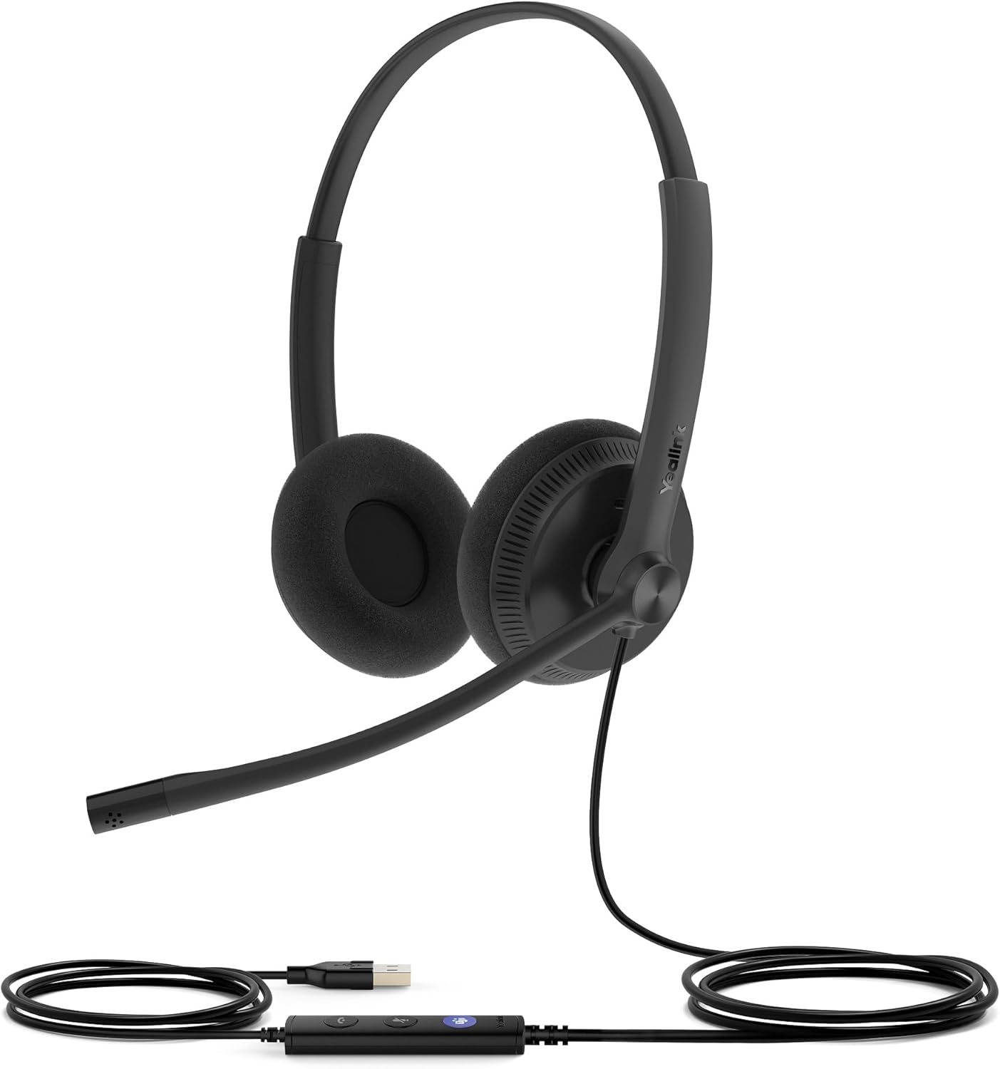 Yealink UH34 USB Headset with Mic, Teams Certified, Wired Headphones with Noise Cancelling Microphone for Laptop Computer PC, in-Line Controls for Home Office Online Class Skype Zoom Meetings