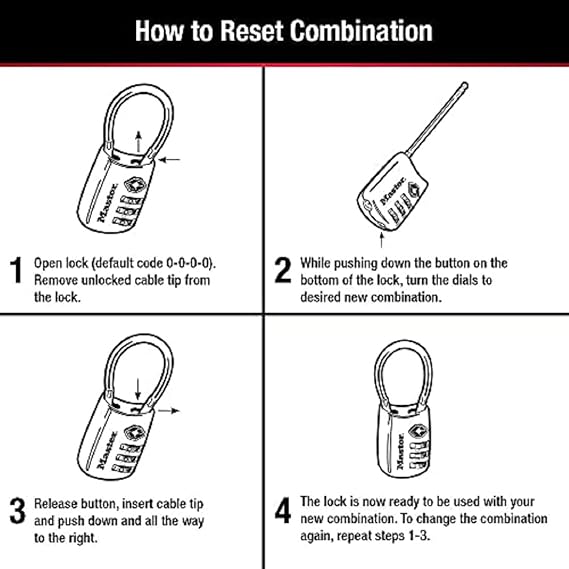 Master Lock Padlock, Set Your Own Combination TSA Locks for Luggage, Travel Zipper Lock with Cable Shackle is 1-3/16 in. Wide, Colors May Vary, 4688T, 2 Count (Pack of 1)