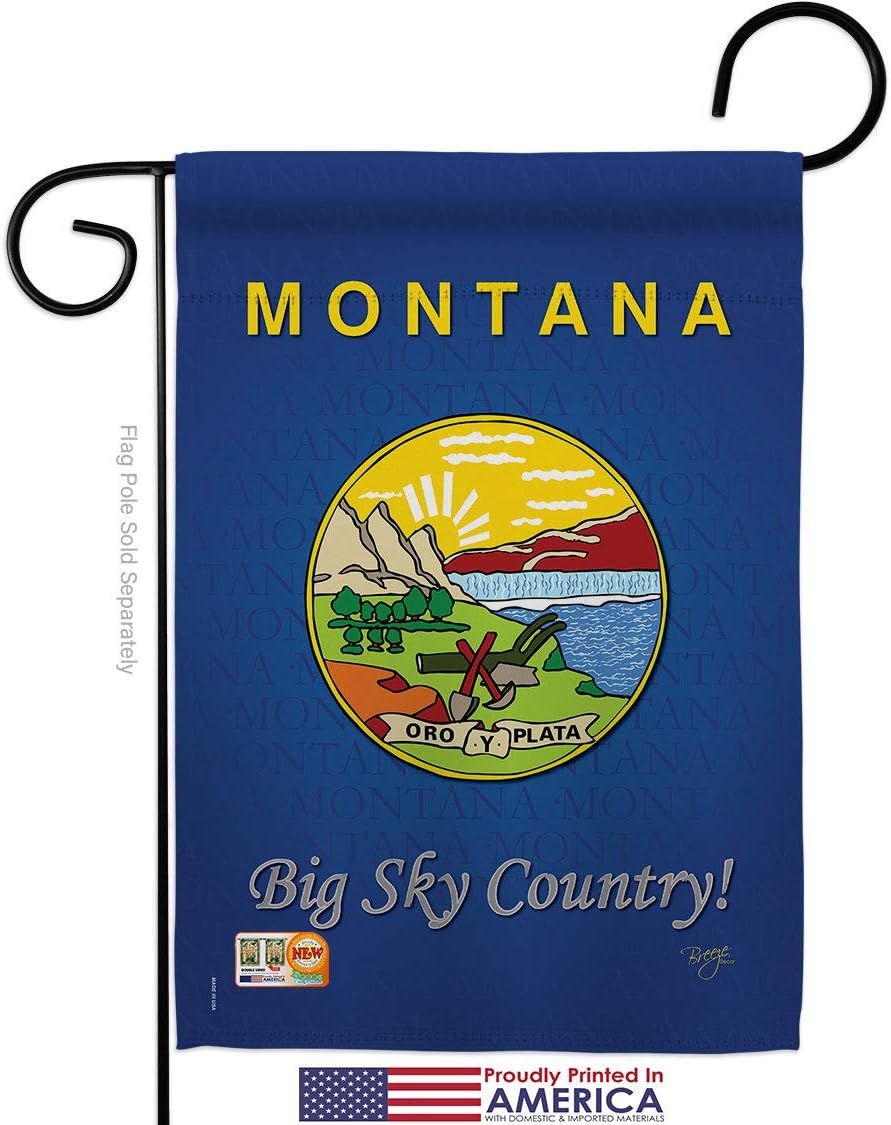 Montana Garden Flag Set Wall Holder Americana States USA American Territories Republic Country Particular Area Small Decorative Gift Yard House Banner Made In 13 X 18.5