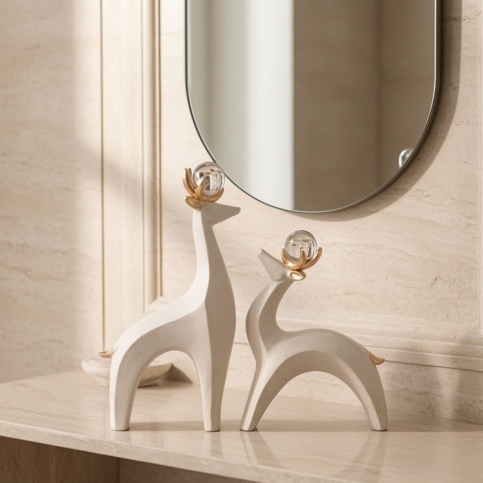 2 Piezas Adorno Escritorio Elegante, Beige