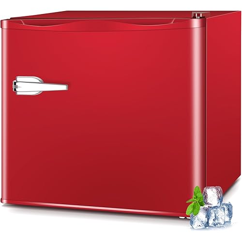 Mini Freezer Compact Upright Freezer, 1.2Cu.ft Small Freezer with Handle, Removable Shelves, Adjustable Thermostat Low Noise Mini Freezers for Bedroom, Apartment, Home, Office, Red