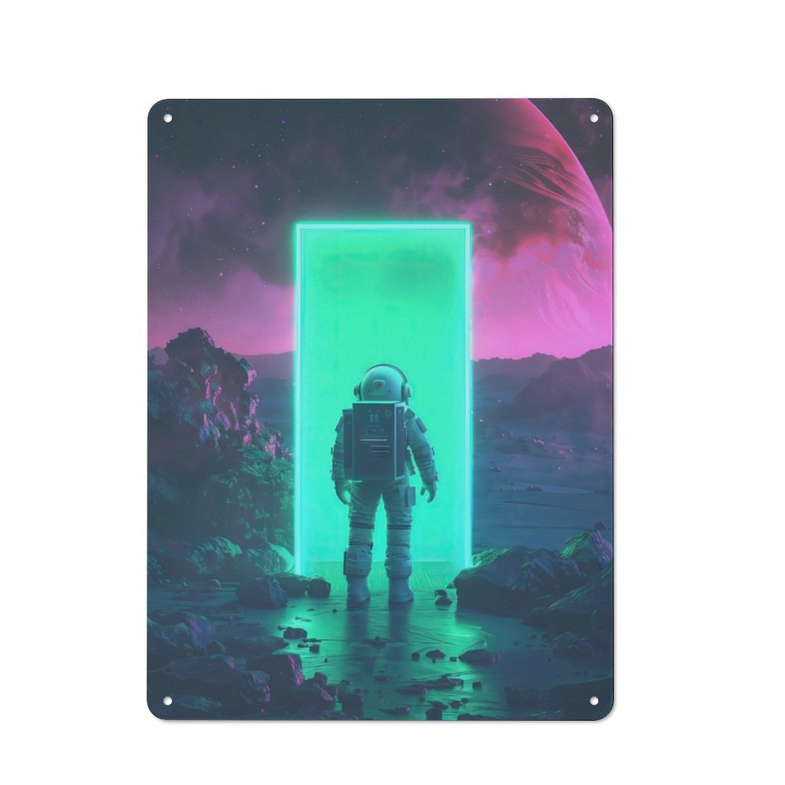 Junmoney Astronaut Cosmic Doorway Tin Wall Plaque 40X30cm With For Bar Or Restaurant, Autumn Wall Decor For Hospitality Decor Collectors