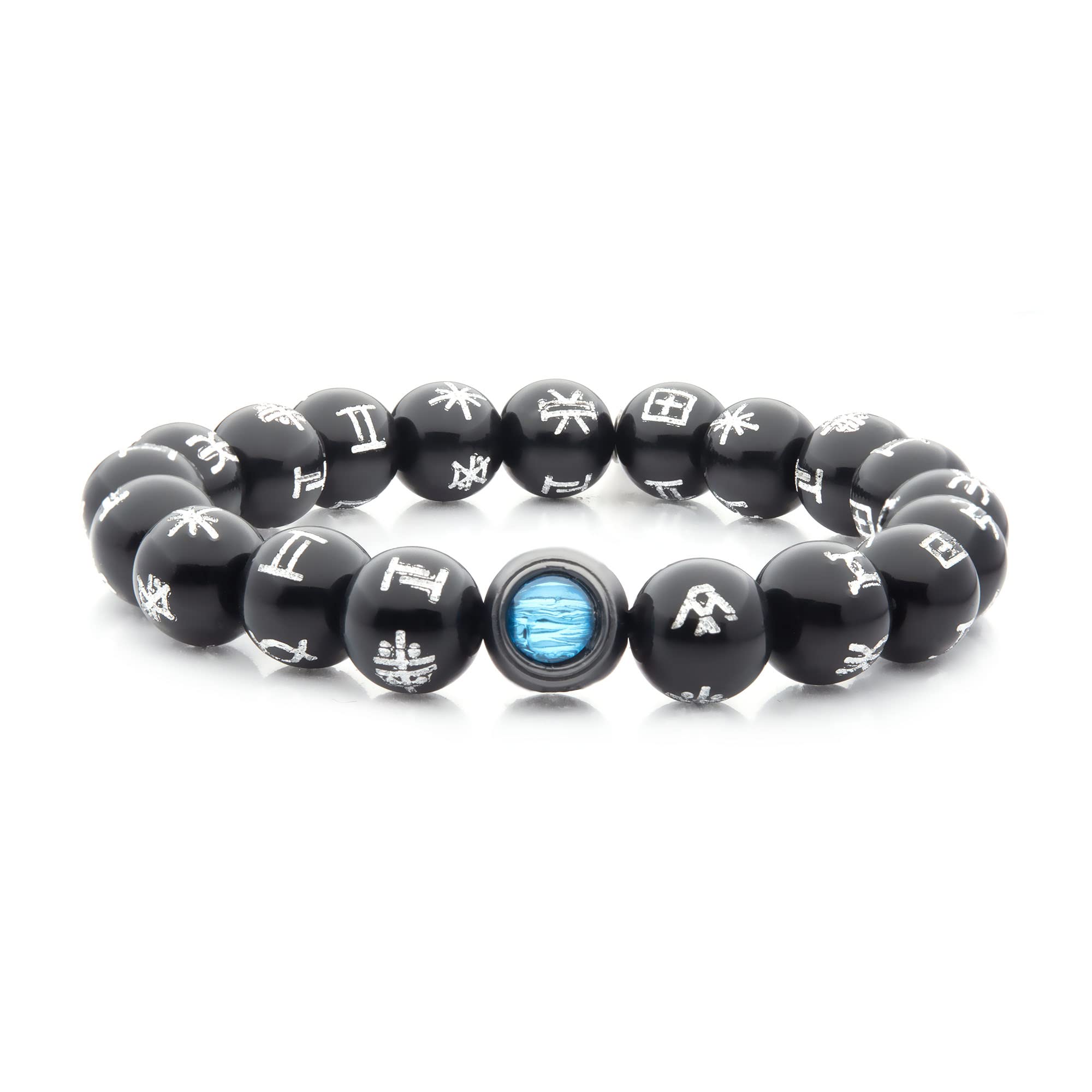 SalesoneBlack Panther Wakanda Forever KIMOYO Acrylic Blue Bead Small Bracelet - Officially Licensed Marvel Studios Wakanda King T'Challa 20 Beads w/Glass Dome Bracelet
