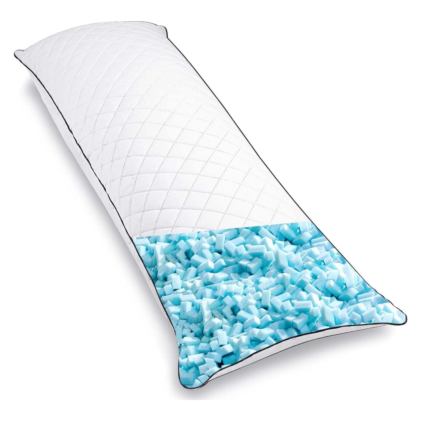 Cuscino per il corpo per adulti, cuscino lungo in memory foam, 50 x 152 cm, supporto completo per chi dorme di lato, bianco