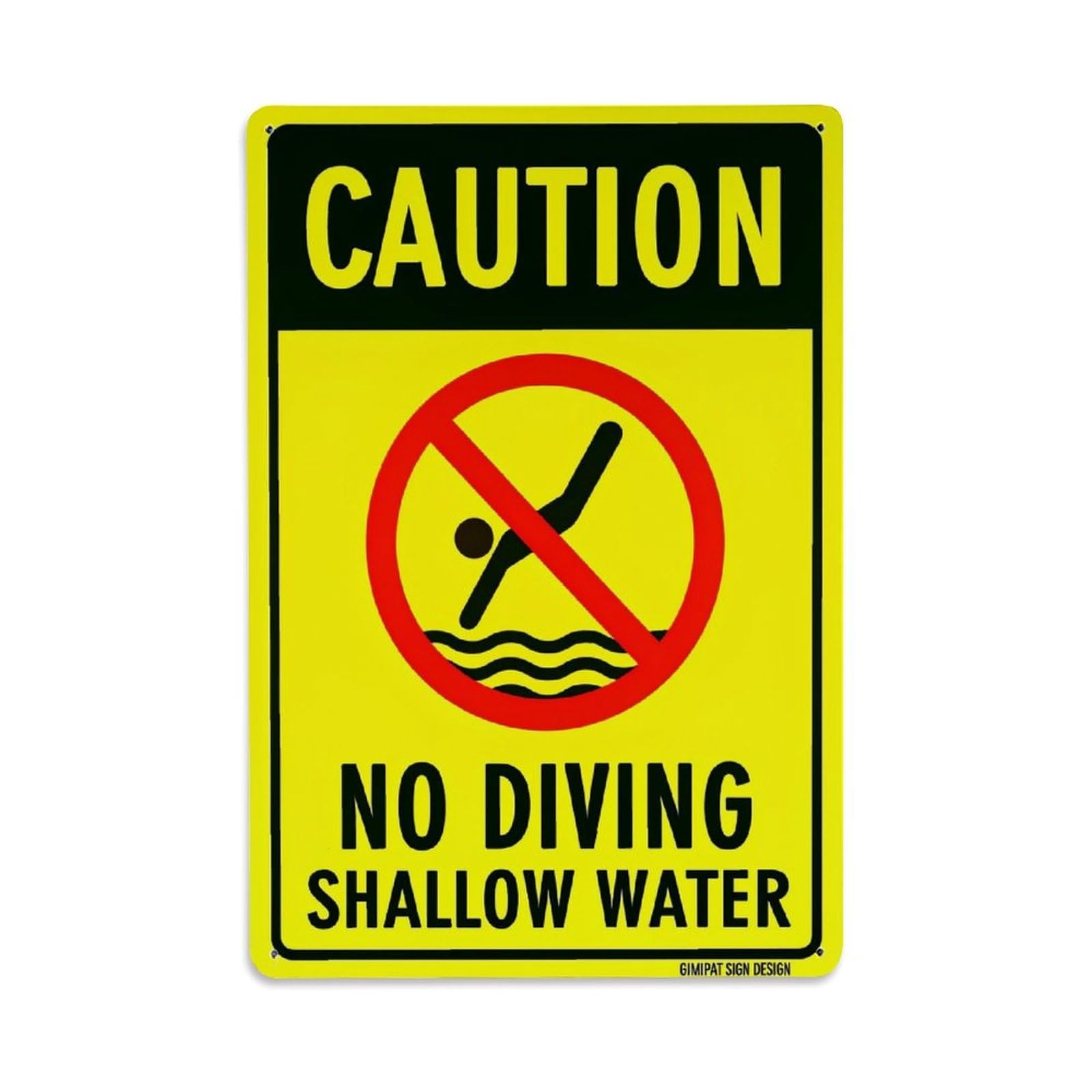 Jdfenggu Vintage Caution No Diving Shallow Water Sign Retro Metal Tin Sign, Decor Art Poster For Bar, Home, Man Cave, Kitchen, Laundry Room Gift 8X12inch