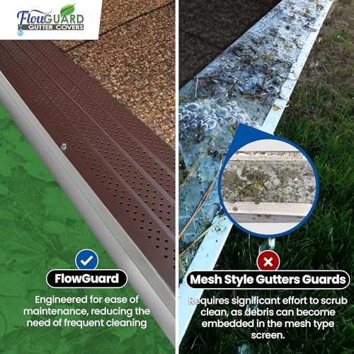 Image of FlowGuard Heavy-Duty 5 inch /6 inch USA Slip-Under Gutter Guards, Brown, 1,020 Ft