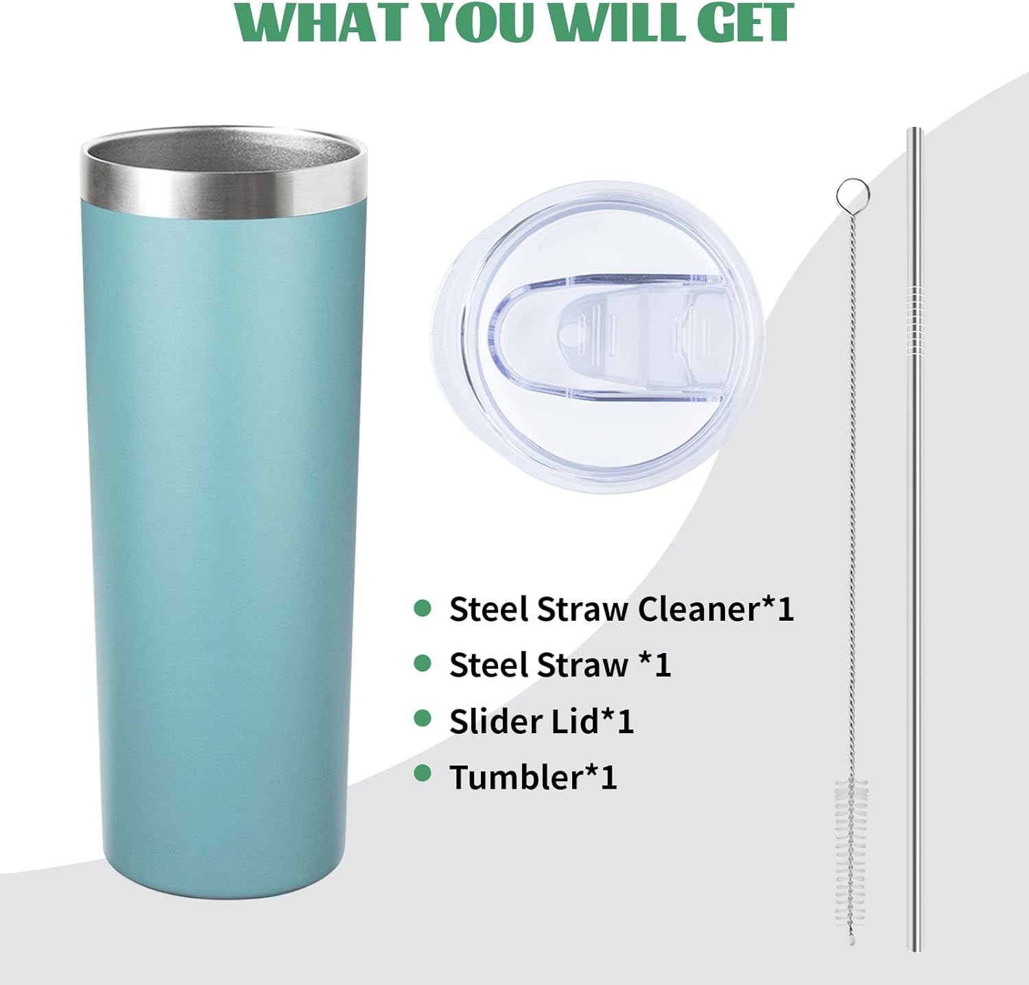 20 oz Skinny Tumbler with Lid and Straw,Stainless Steel Vacuum Insulated Tumbler Cup Double Wall Leak-proof Coffee Mug,Travel Thermal Water Tumbler for Home,Office,Outdoor (Glacier blue,1) - Image 5