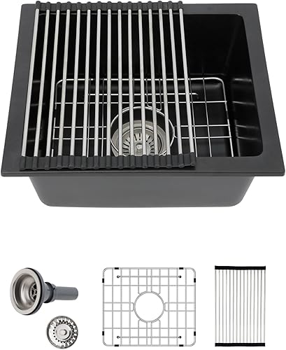 Sarlai - Fregadero de cocina negro de 30 x 19 pulgadas para fregadero de cocina de 30 x 19 pulgadas, compuesto de cuarzo negro mate, cuenco