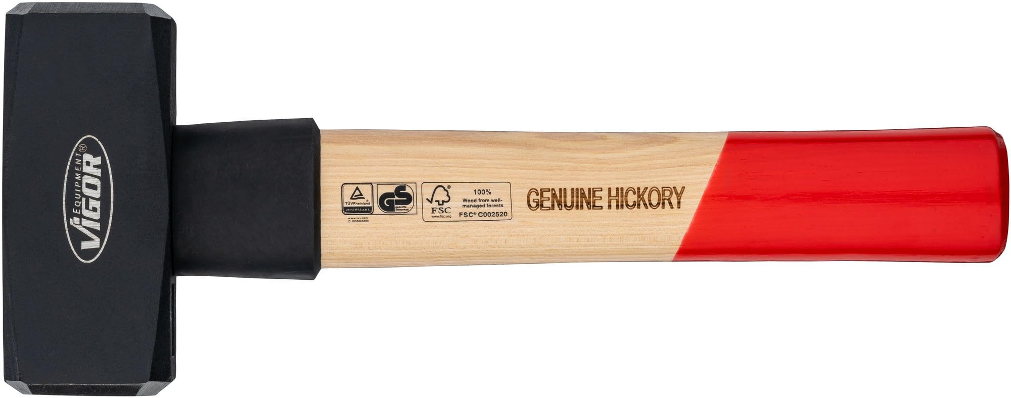 ViGOR V2663-1500 Massette 1500 g, manche en bois d'hickory avec protection contre les chocs en caoutchouc, longueur 280 mm, marteau lourd pour des coups puissants et un travail précis