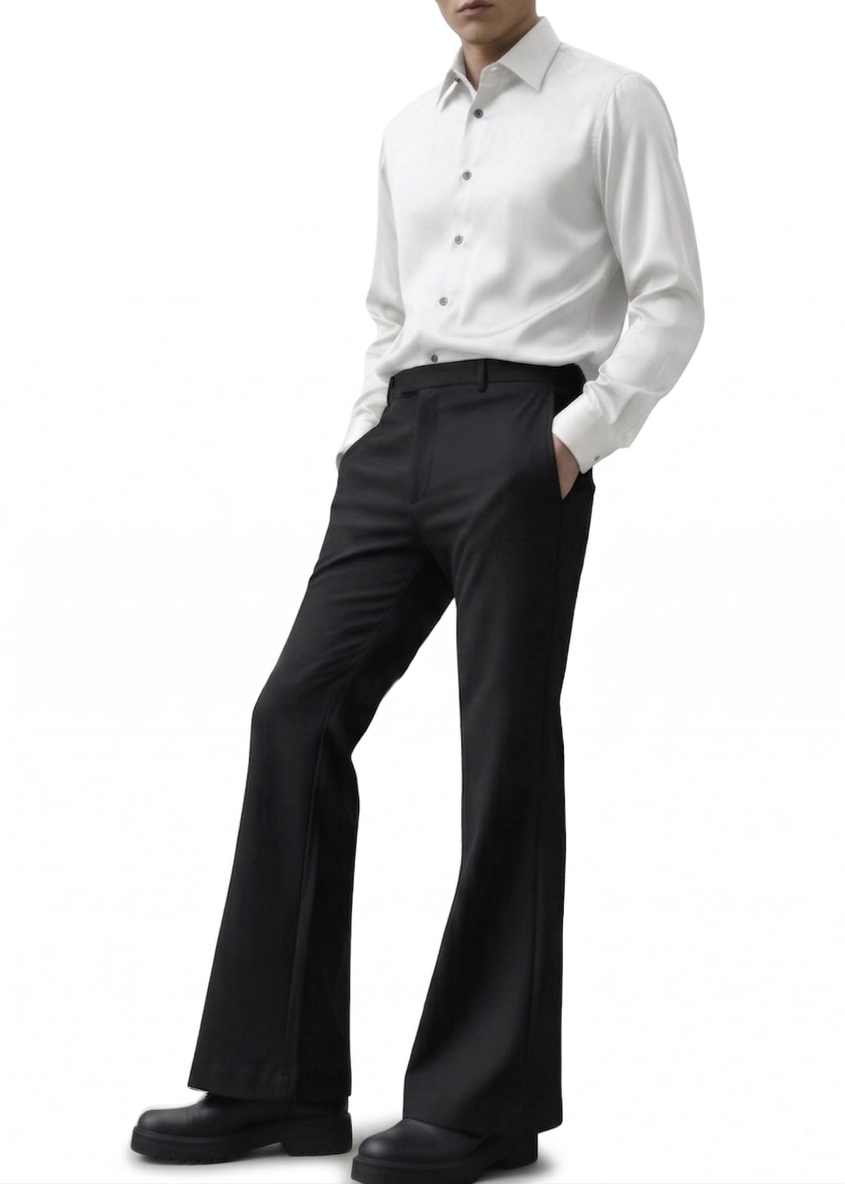 Men's Slim-Fit Flare Trouser, Black, Bell Bottom Style, Japanese Fabric, Formal Wear - Black-picture-22