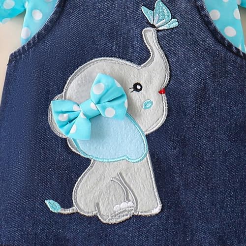 Image of Baby Girl Clothes Newborn Ruffle Romper Elephant Jeans Skirt 0-18M | Soft Romper, Adjustable Jean Skirt with Headband Elephant Butterfly Design, Snap Closure, Everyday Wear