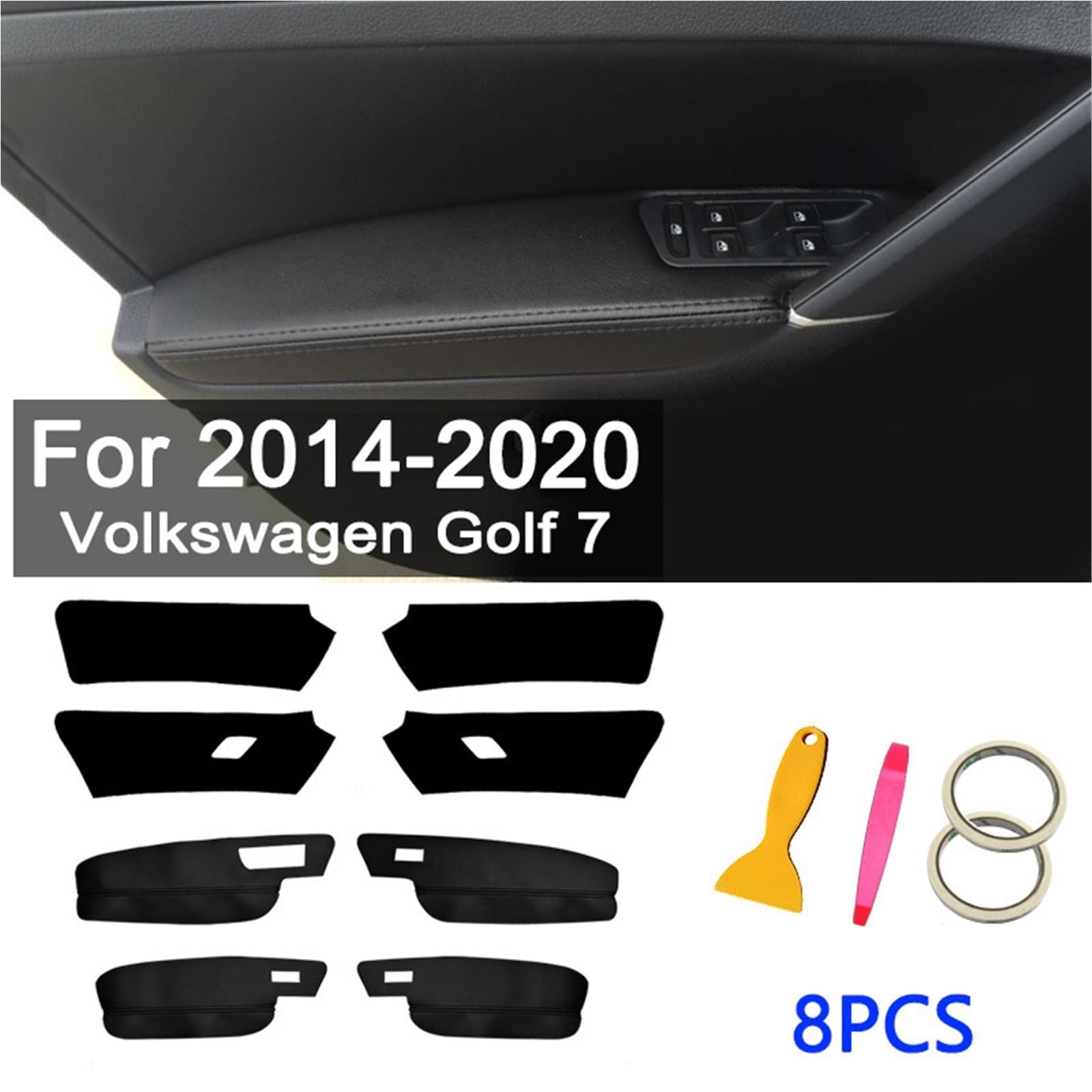 Naprawa podłokietnika drzwi łatka kompatybilna z Volkswagen Golf MK7 2014-2020 skórzany panel wewnętrzny nosić zestaw do odnawiania łez(Brown,Right rudder)