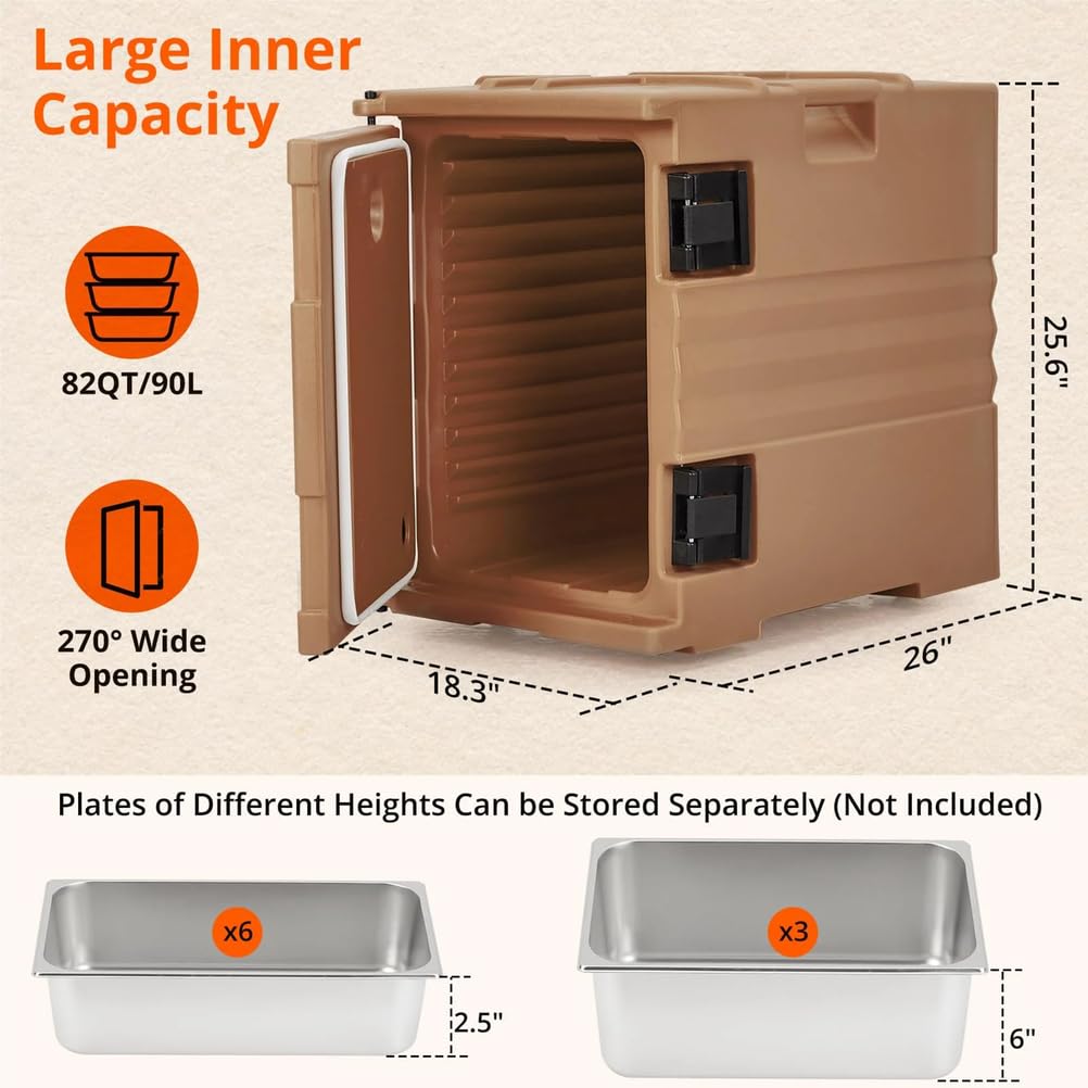 Contenitore termico termico per alimenti, 82 litri, con doppie fibbie e manici, mantiene temperature calde e fredde, ideale per catering, ristoranti, mense