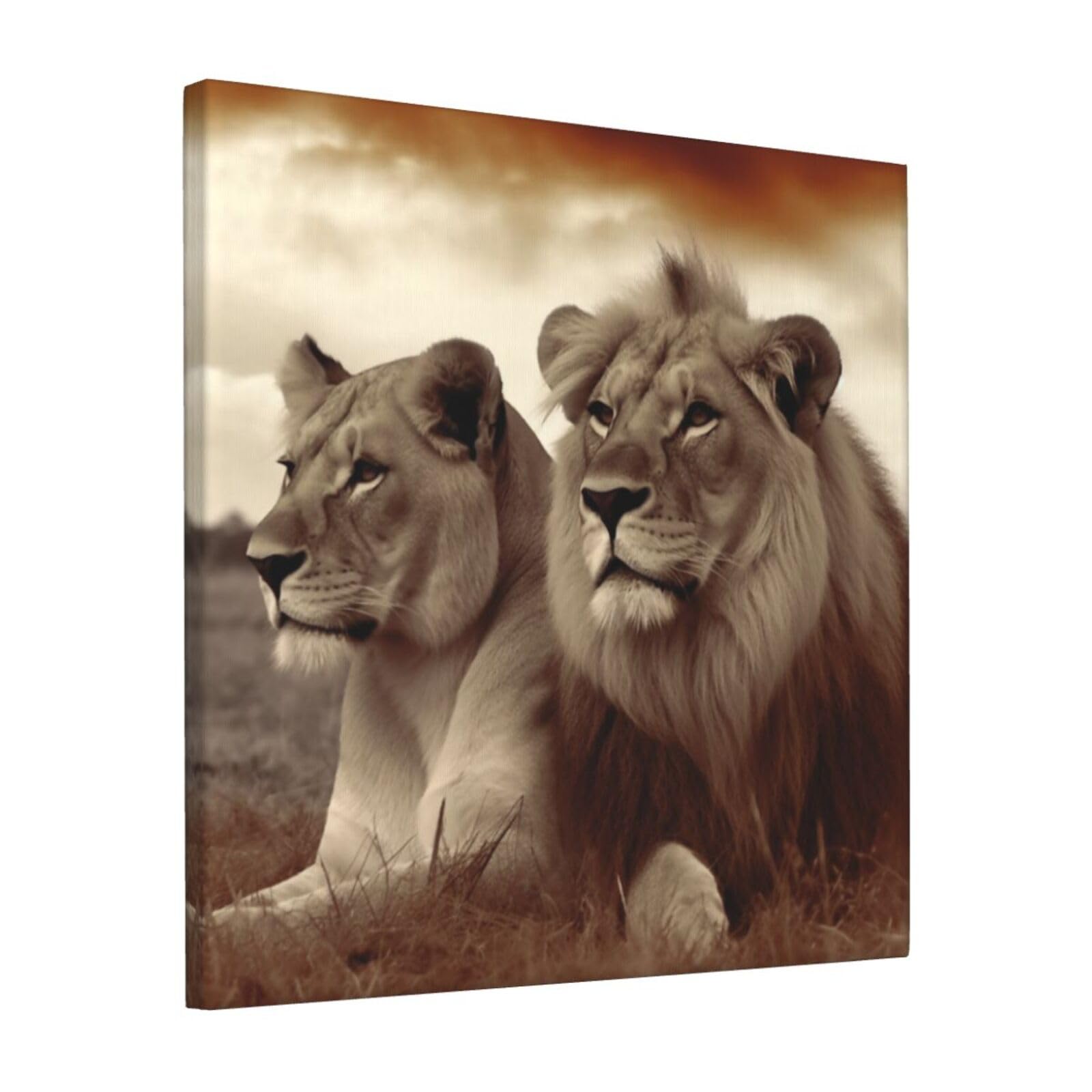 FodPand African Lion and Lioness Canvas Wall Art for Living Room Wall Decor 12"x12" Modern Artwork Painting Pictures Hanging Canvas Prints Aesthetic Wall Art for Bedroom Bathroom Office Wallart Decor