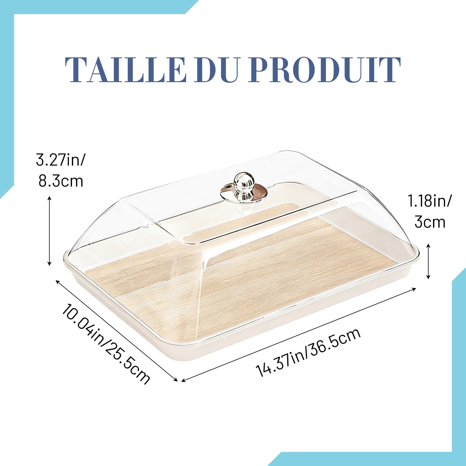 perfk Présentoir à Gâteaux avec Cloche, Cloche à Gâteau avec Base en Bois, Plateau de Service et Support à Gâteaux, Cloche en Verre Transparent pour Desserts, Présentoir à Biscuits, L
