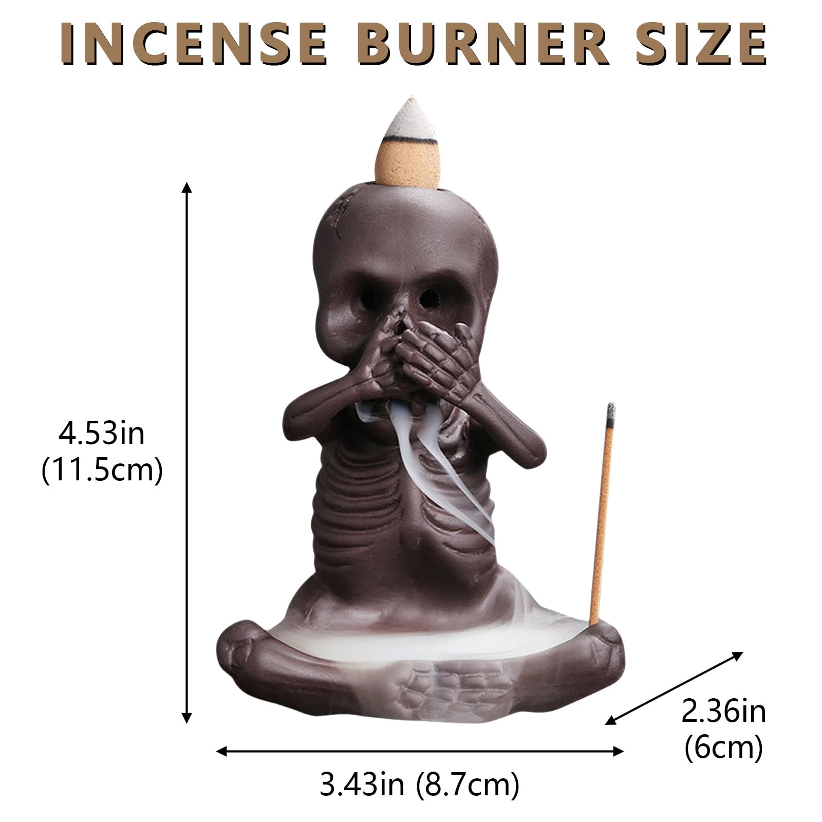 Comeon Backflow Incense Burner Skull Decor Incense Stick Holder Reverse Flow Censer Incense Waterfall Burner + Backflow Incense Cones, Incense Sticks, Tweezer, Mat (Don't Say)