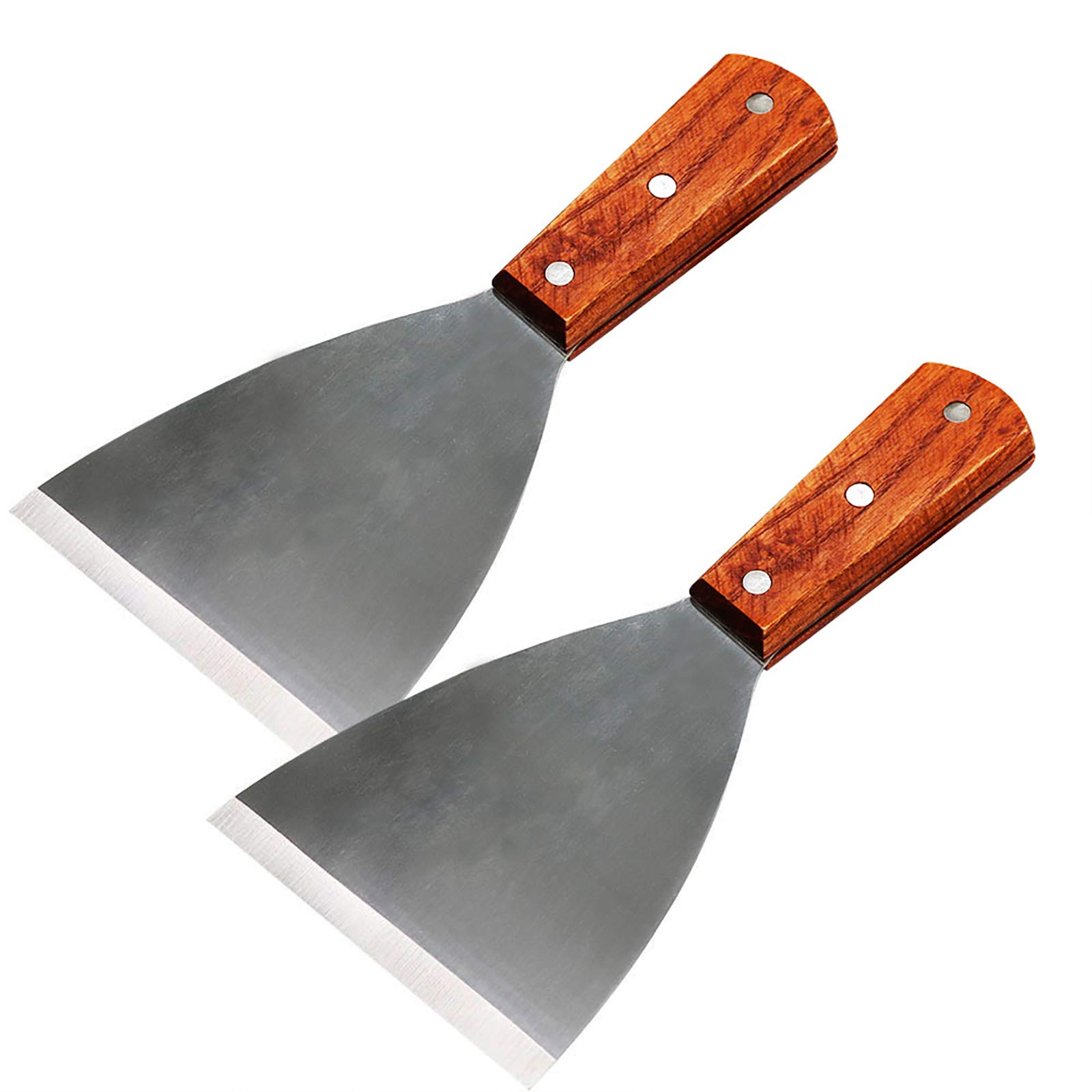 2Pcs Premium Grill Scraper Stainless Steel Slant Griddle Spatula Diner Flat Straight Blade