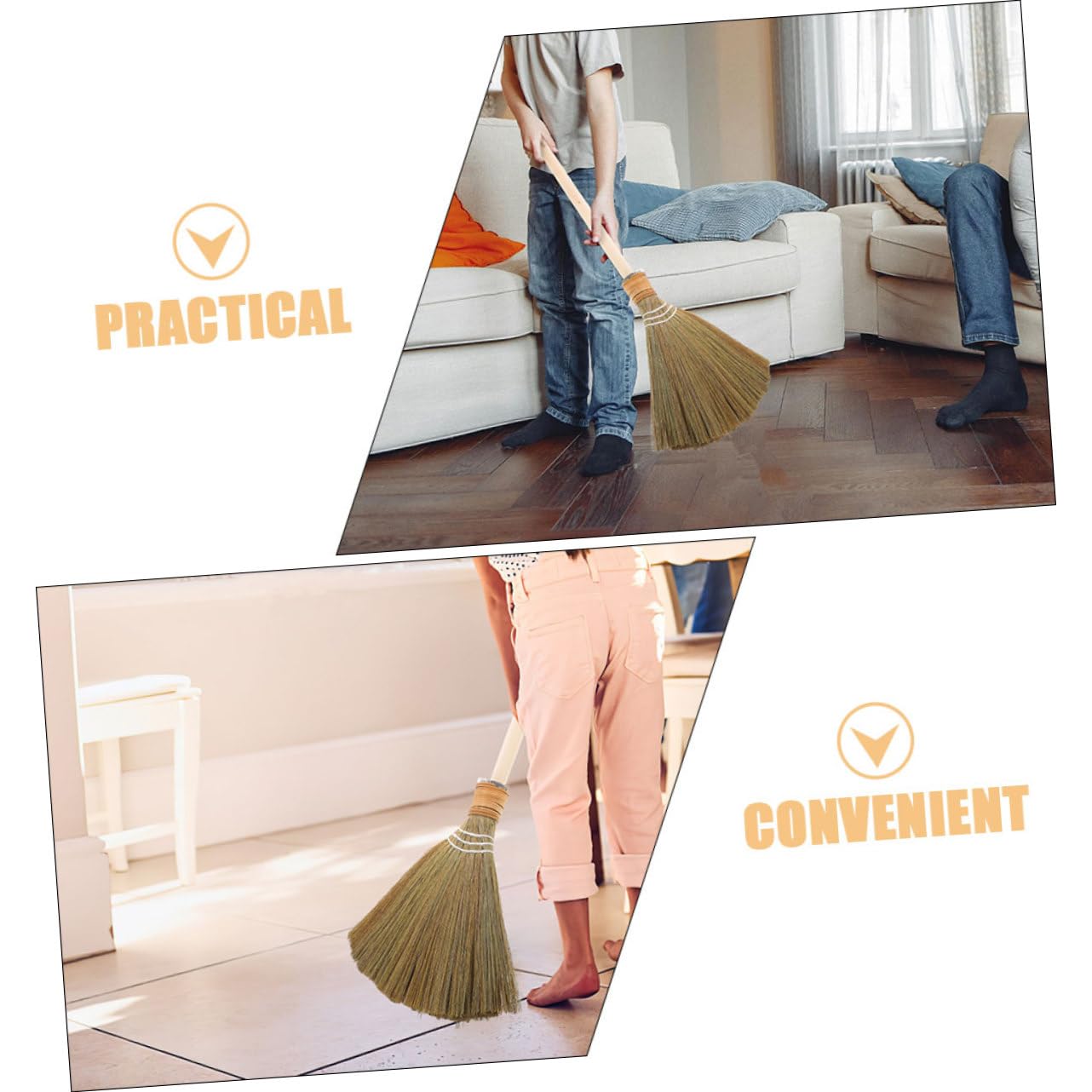 Healeved Escoba de maíz natural hecha a mano con mango de madera suave para patio, garaje y uso comercial, diseño tradicional vietnamita para limpieza de patio y jardín