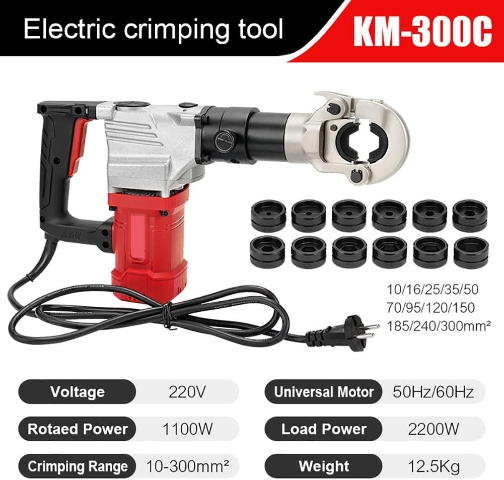 Zaciskarka do kabli hydraulicznych, szczypce do przewodów elektrycznych Ręczne narzędzie do zaciskania 10-300mm², narzędzie do przewodów elektrycznych, z 9 parami matryc, narzędzie do zaciskania,KM300C