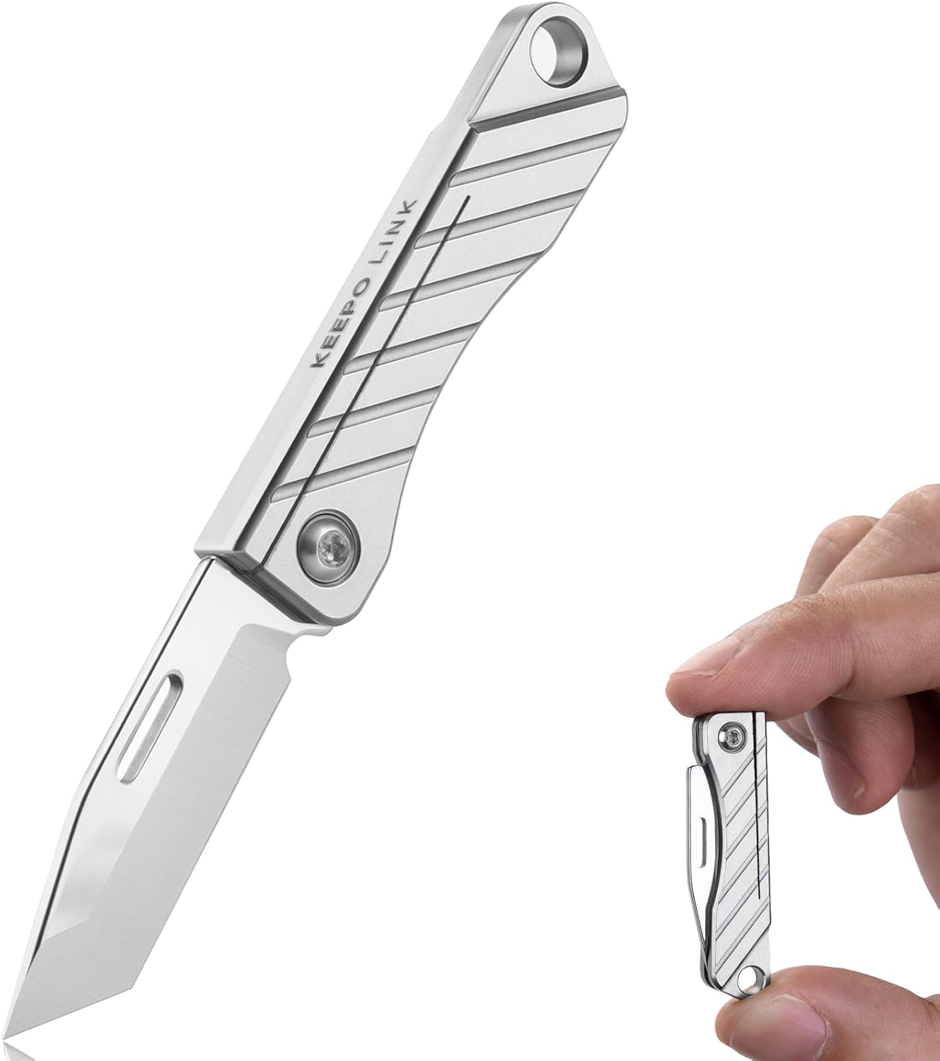 KEEPO LINK Mini Titanium Pocket Knife for Everyday Carry- Razor Sharp Utility Knife, Small Folding Knife EDC Tool for Men (OLK02)