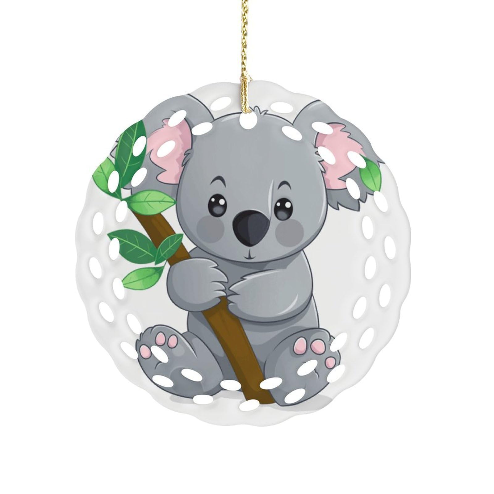 Green Leaf Koala Christmas Ornament Holiday Hanging Decoration Xmas Tree Keepsake Personalized Xmas Tree Ornament Round Ceramic Ornaments for Keepsake Gifts Ideas Home Decor