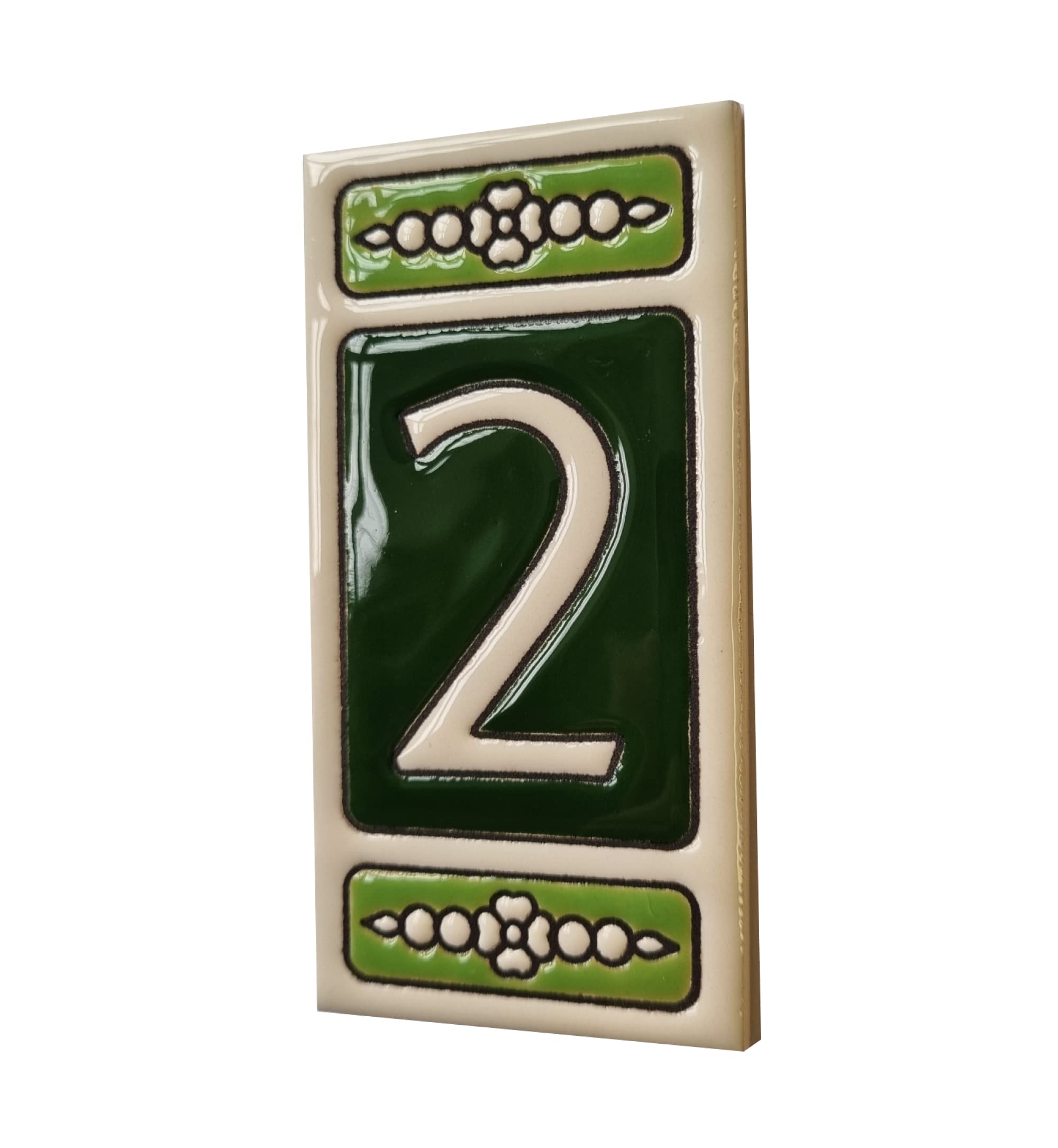 Atalaya Green Hand-Painted Number Tiles & Metal Filigree Frames: 11cm x 5.5cm (Number 2 tile)