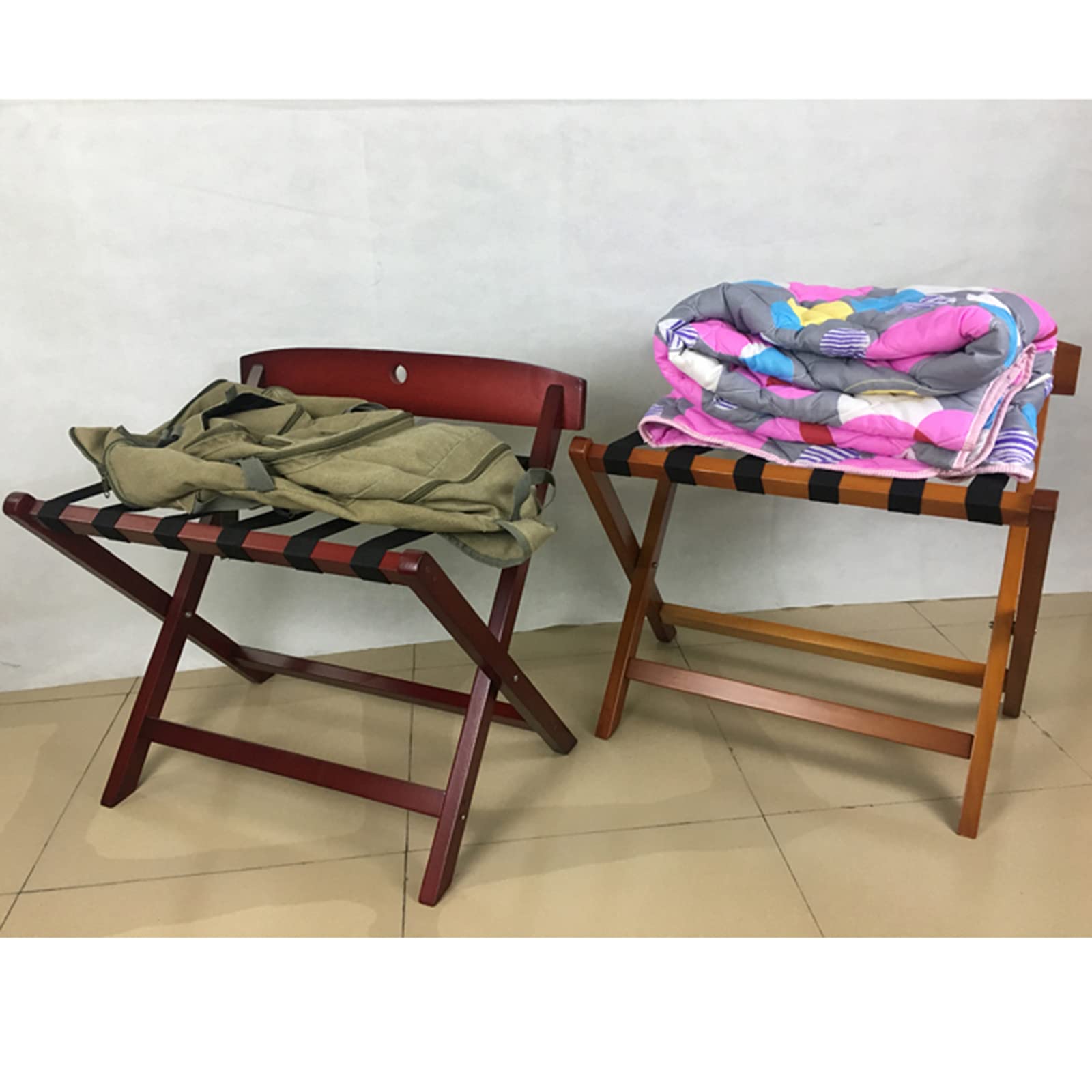 Portaequipajes Plegable De Madera Respaldo Retro con Correa De Nylon Soporte para Equipaje No Requiere Ensamblaje Portaequipajes para Habitación De Invitados Dormitorio-B 63cm w x43cm dx61cm