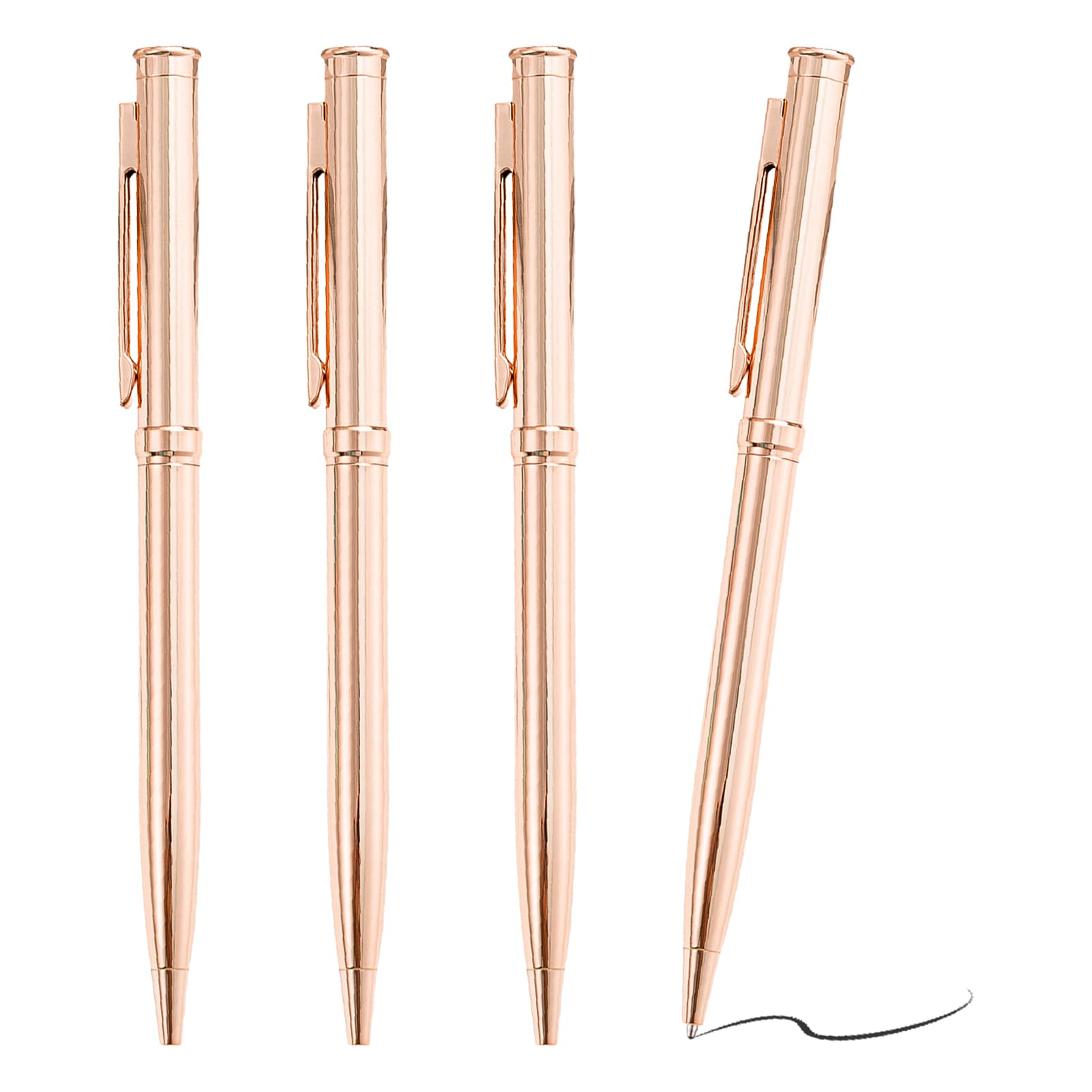 4 Pcs Rose Gold Pens, Metal Ballpoint Pen, Nice Pens, Slim Metal Ballpoint Pens for Students Office, Black Ink