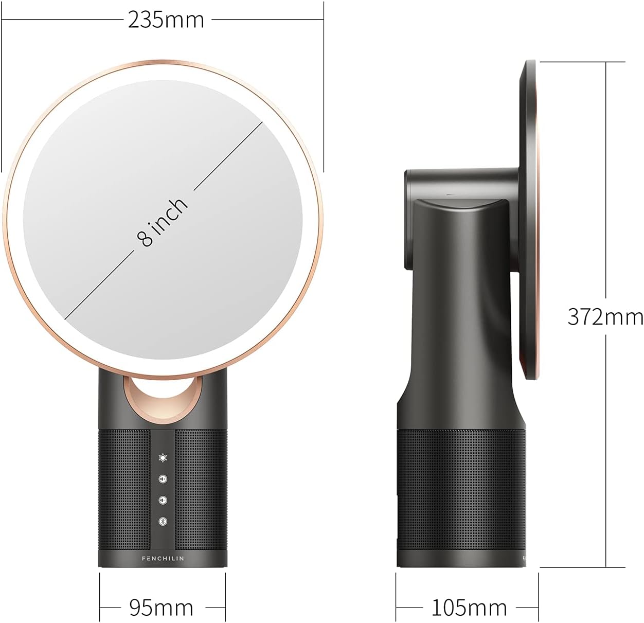 FENCHILIN Lighted Makeup Mirror with Lights and Bluetooth Speaker,Three Colors Lights with Dimmable Lights Rechargeable Power