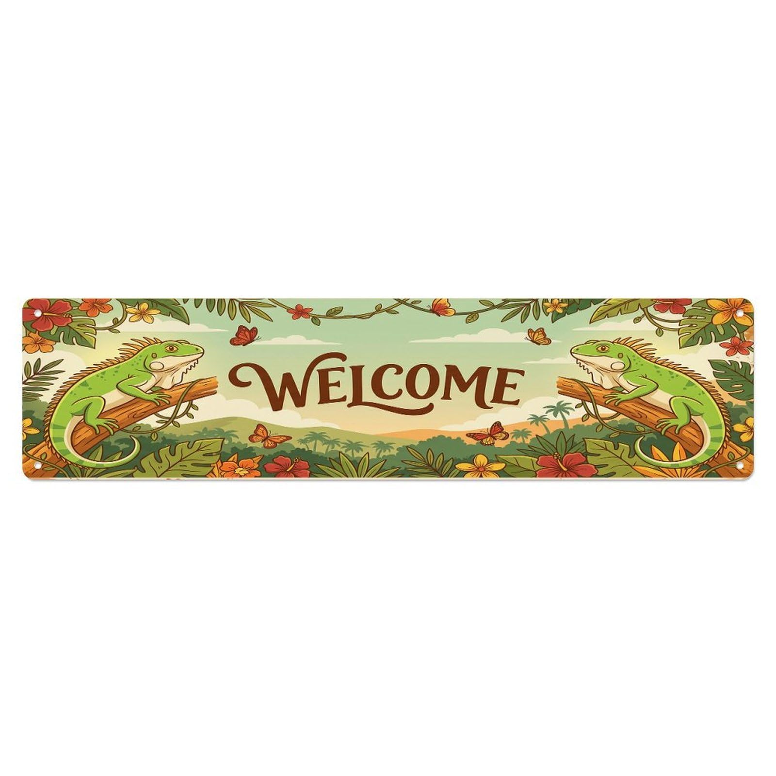 Cxhjca 4X16inch(10X40cm) Vintage Welcome Iguana Tropical Metal Tin Sign