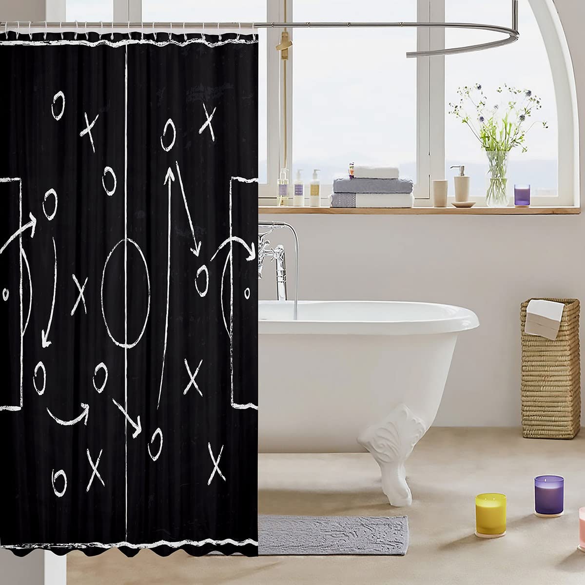 Tenda da doccia per bambini, 182,9 x 213,4 cm, geometria, tenda da bagno per ragazzi e adolescenti, decorazione geometrica a strisce, set di tende da doccia per bagno, accessori da bagno moderni
