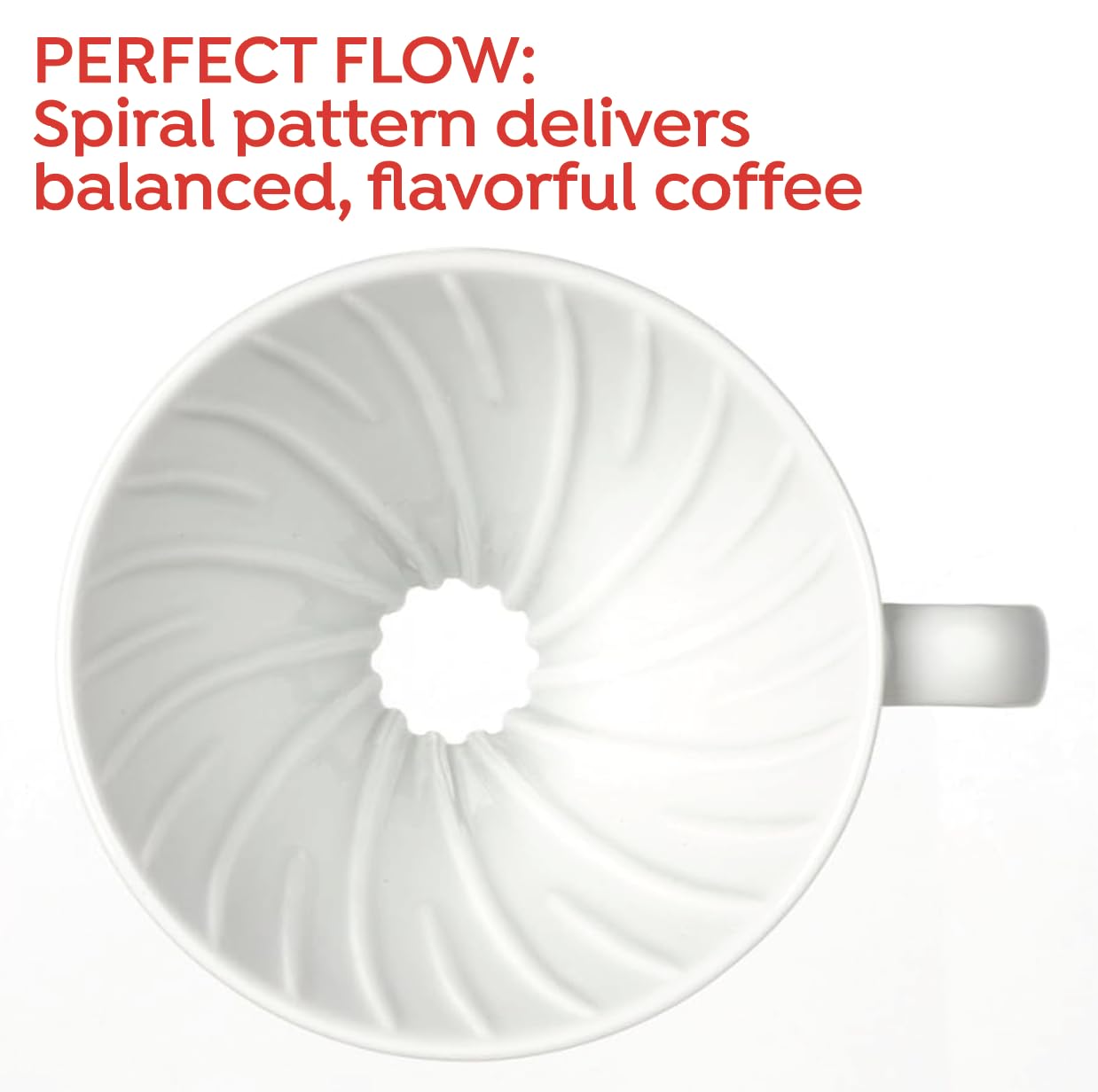 Sipologie Clarity Pour Over Coffee Maker, 50 Filter Papers Included - Brew Bright, Clean and Flavourful Coffee, High-Fired Durable Ceramic, Spiral Ridges for Even Extraction, 1 Cup 4