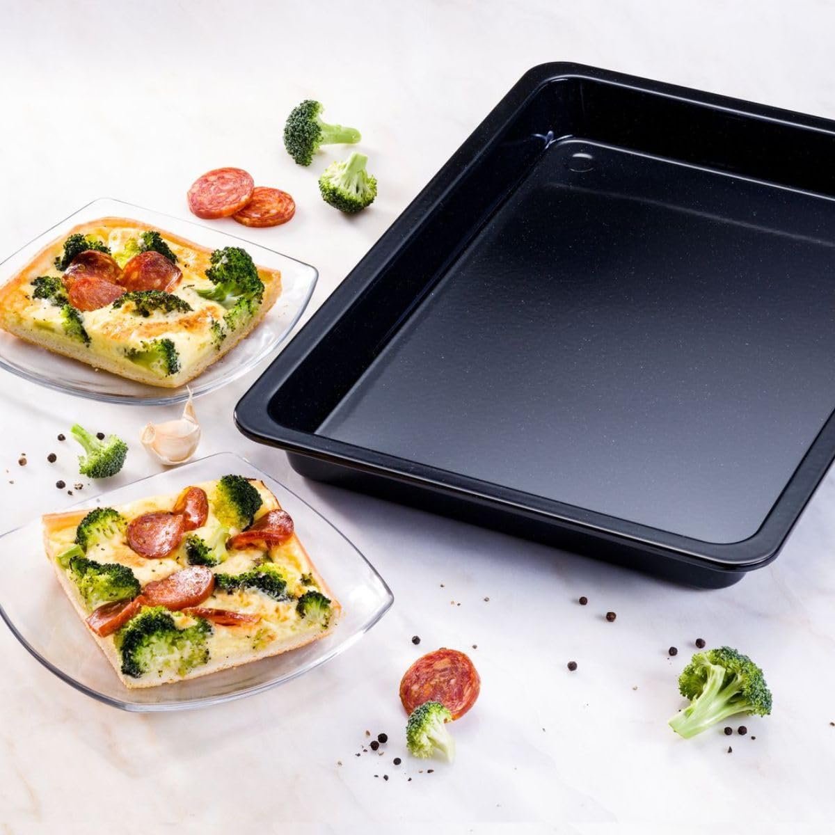 Dr. Oetker 9929450 Backblech-Set, 2-teilig, Backblech, Backblech, Backblech, Backblech, Stahl, Emaille, Schwarz, 42 x 29 x 4 cm und 40 x 34 x 8 cm
