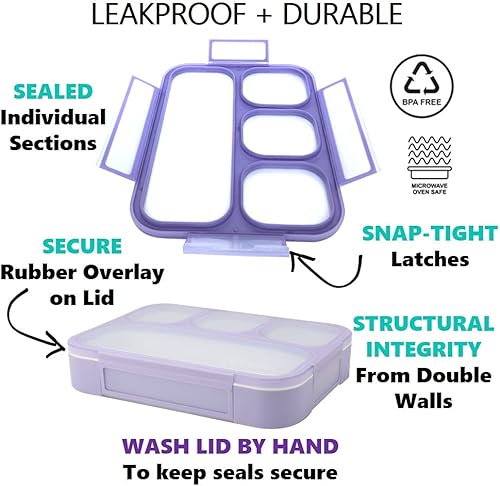 Miniatura 6 de Bento-Box con bolsa de almuerzo y bolsa de hielo. Contenedores para niños, niñas, adultos, aperitivos y almuerzos. 4 compartimentos, cajas de