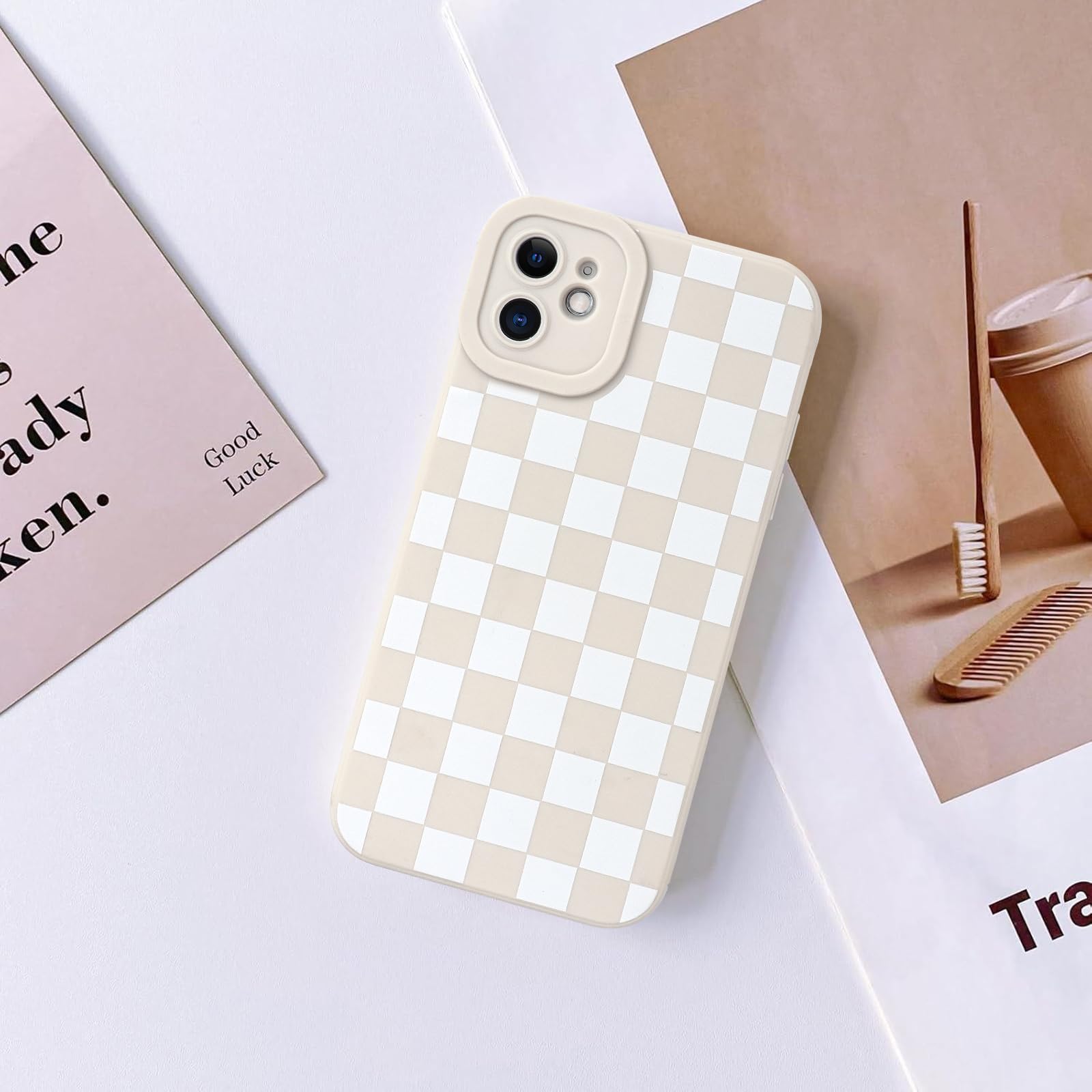 Bonita funda a cuadros para iPhone 11 de 6.1 pulgadas, diseño de celosía de ajedrez, funda estética, delgada, suave, silicona TPU a prueba de golpes, funda protectora completa para cámara para