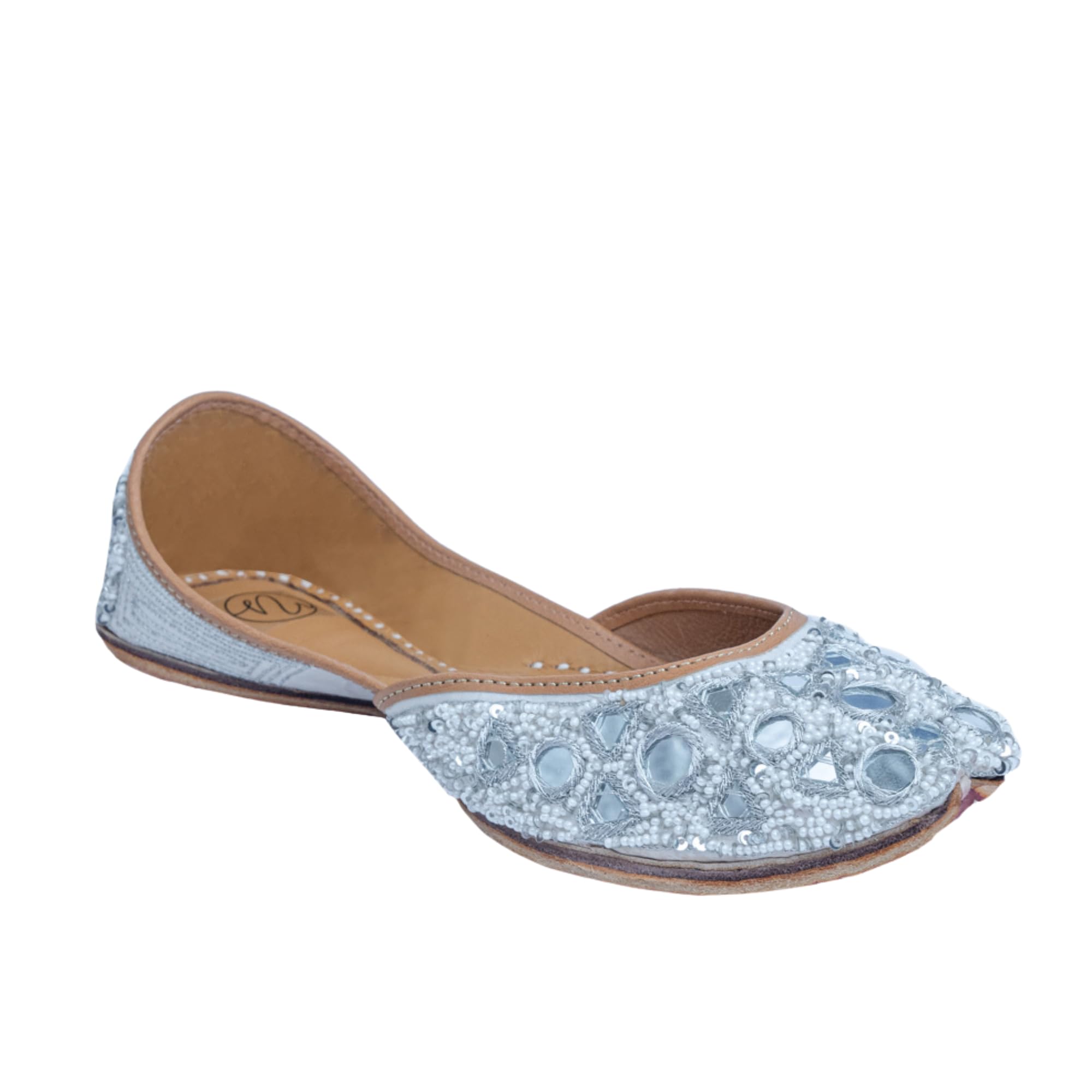 Women Silver Tan Embellished Mojaris Flats |-image-34