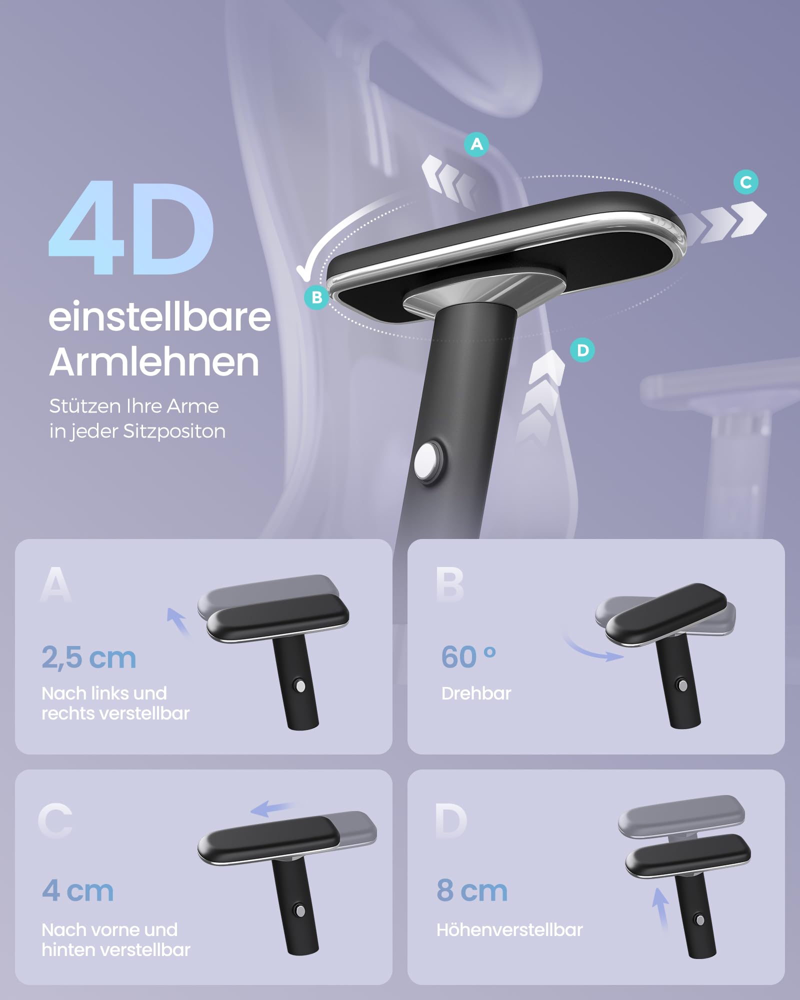 SONGMICS Bürostuhl ergonomisch, Schreibtischstuhl, Gaming-Stuhl, verstellbare Lenden-, Kopfstütze, Armlehnen, für Verschiedene Körpergröße, bis zu 150 kg belastbar, tintenschwarz OBN067BH01
