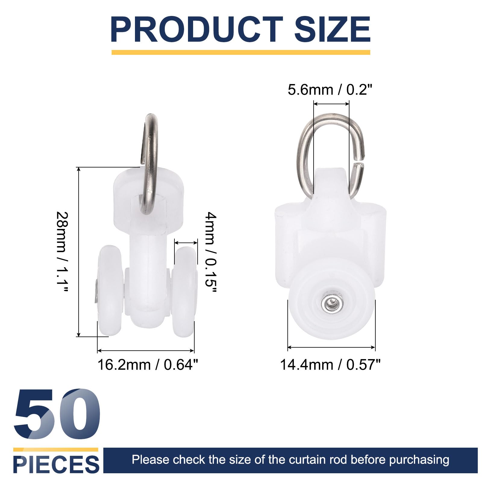QUARKZMAN 50Pcs Rullini per Tendaggi Rullini per Guide per Tendaggi Carrelli per Tende Plastica con Ruote Doppie per Accessori Porta Guide per Finestre (Bianco)