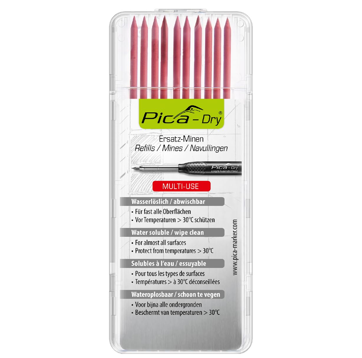 PICA 4031P - Estuche con 10 Minas Dry (Rojo)