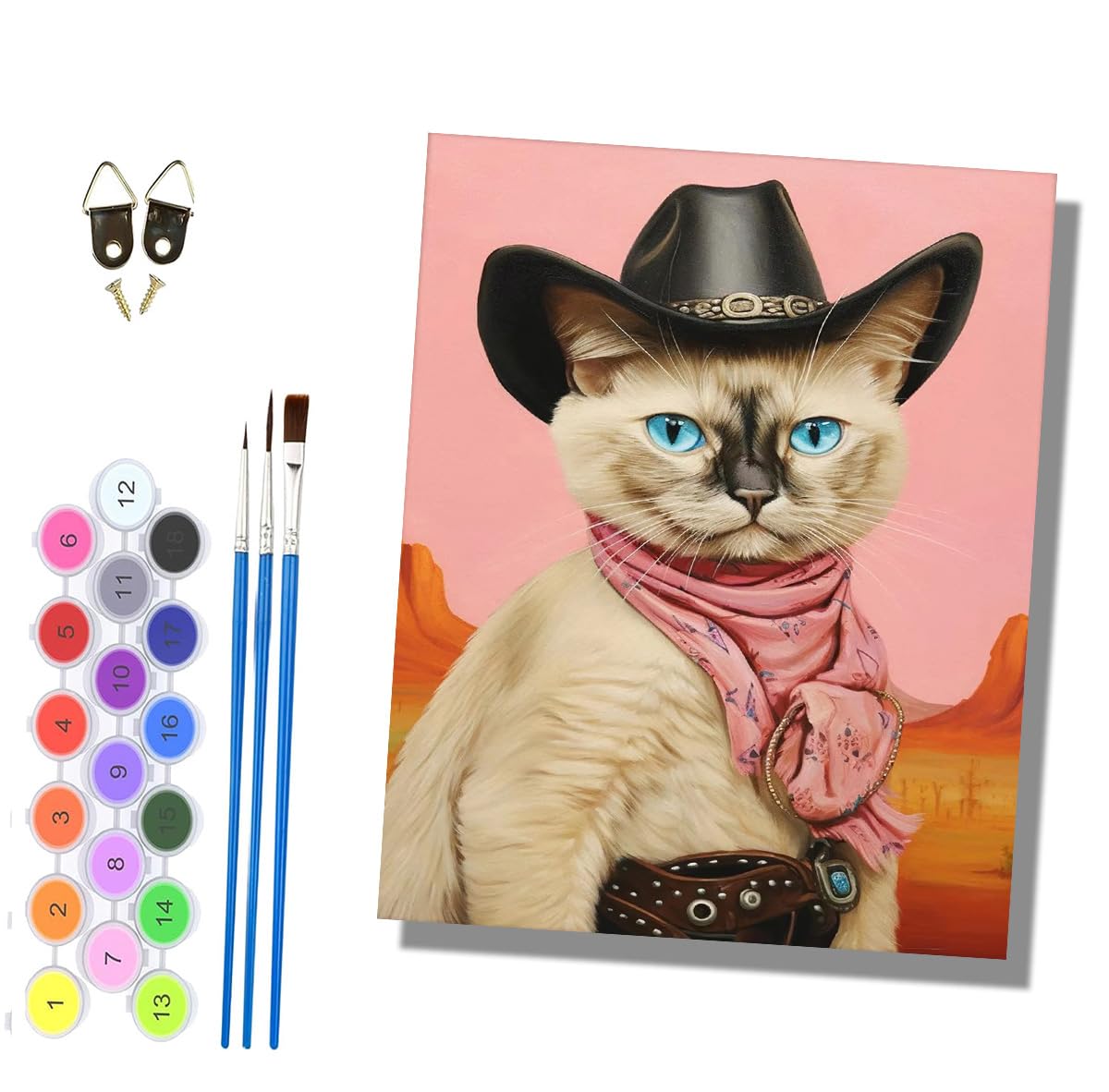 HONGPZH Paint by Numbers for Adults and Beginner Painting by Number Without Frame Oil Paintings on Canvas House Wall Decor 16x20in Western Cowboy Kitten-2