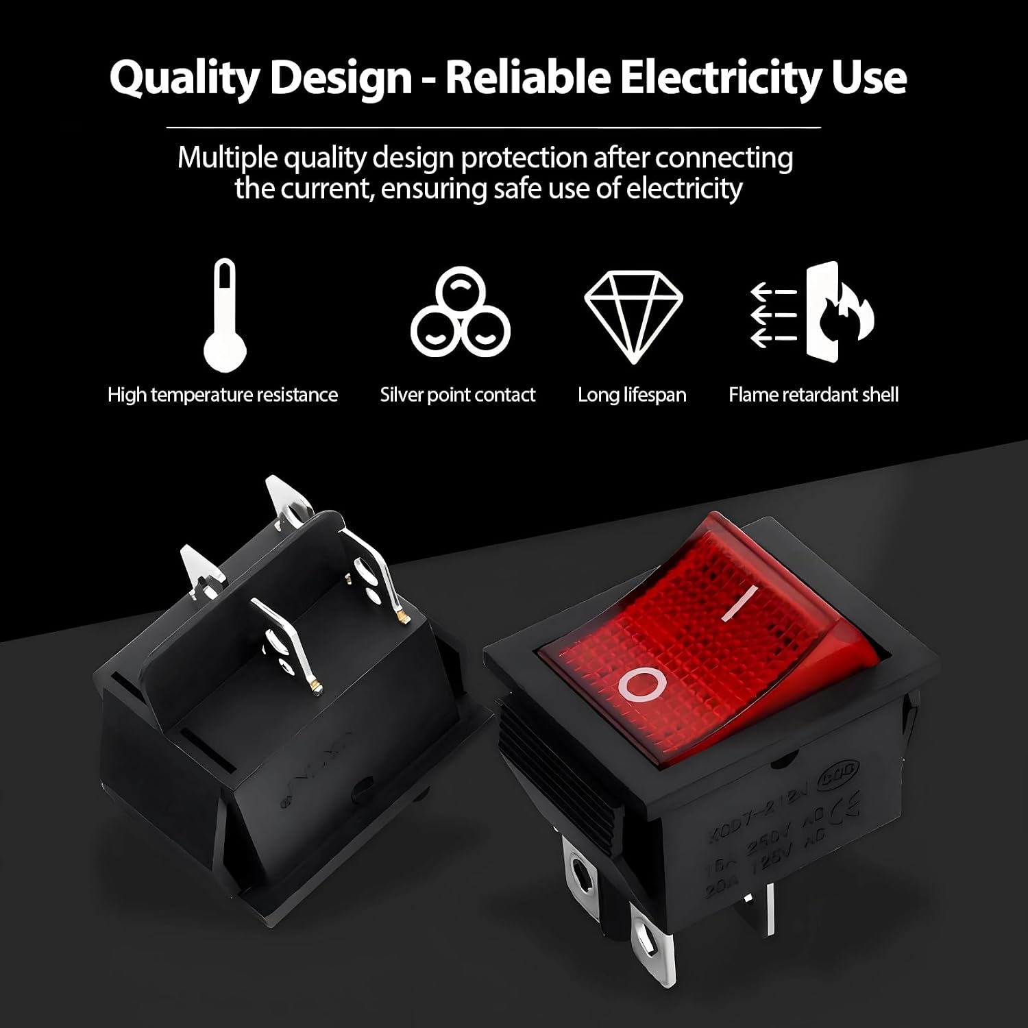 30A 250V AC DPST 4 Pin Boat Toggle Switch, 4Pack Red Lighted ON/Off T125 Toggle Switch Heavy Duty for Heavy Duty Use with Commercial Kitchen Equipment, Oven, Food Warmer