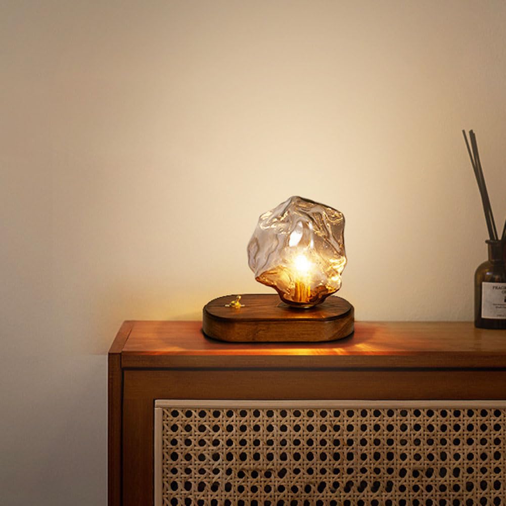 Lampa stołowa w stylu vintage, drewniana, z włącznikiem, retro, industrialna, do wnętrz, lampka nocna, z łącznikiem kablowym, kryształowe stoły, abażur, 1 płomień, do salonu
